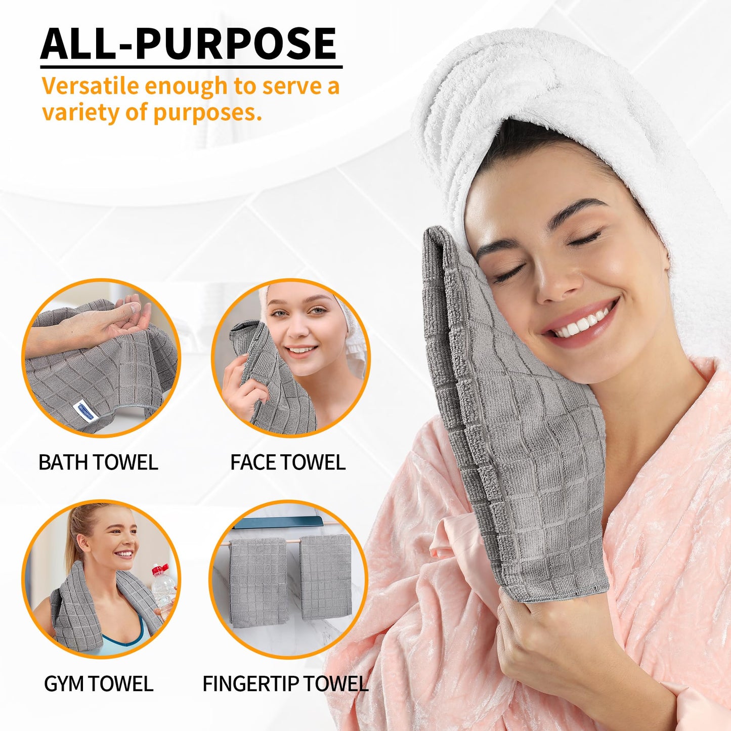 HOMERHYME Hand Towels, 12 Pack 25''*15'' Gym Towels, Grey Quick Dry Lint Free Soft Absorbent Bulk Checkered Fingertip Washcloths Bath Towels for Bathroom Kitchen Salon Workout Shower