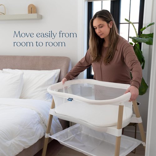 HALO® BassiNest® Essential Sleeper - Portable Baby Bassinet with Breathable Mesh & Storage Shelf - Lightweight Bedside Crib for Newborns