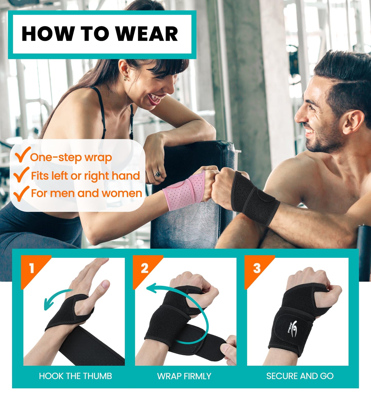 HiRui Wrist Wraps 2-Pack, Adjustable Breathable Wrist Support Brace for Men & Women – Pain Relief for Carpal Tunnel Syndrome, Tendonitis, Arthritis, Sports, Workouts – Fits Left & Right Hand (Black)
