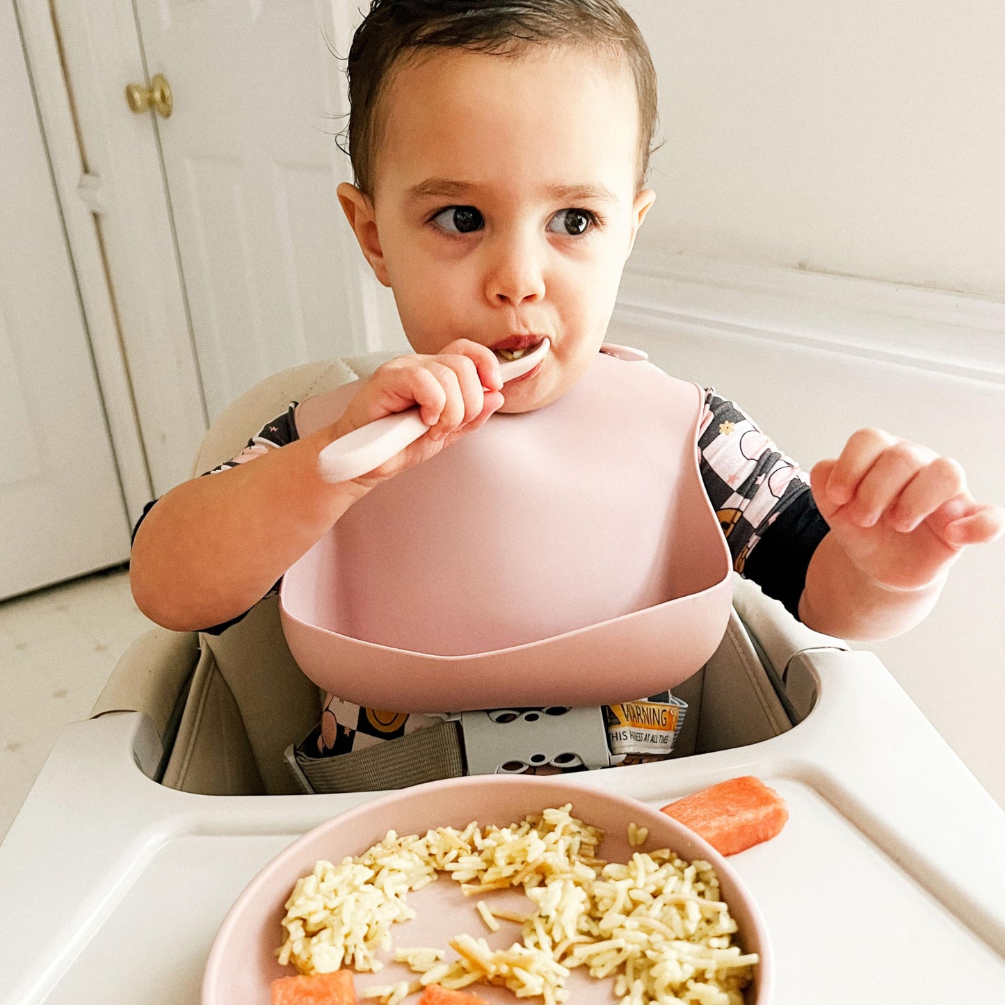 Jedbaby Feeding Set 5pcs (Bib, Plate, Bowl, Fork, Spoon) - Safe, 100% Food Grade Silicone, for Babies & Toddlers 10M+ (Pink)