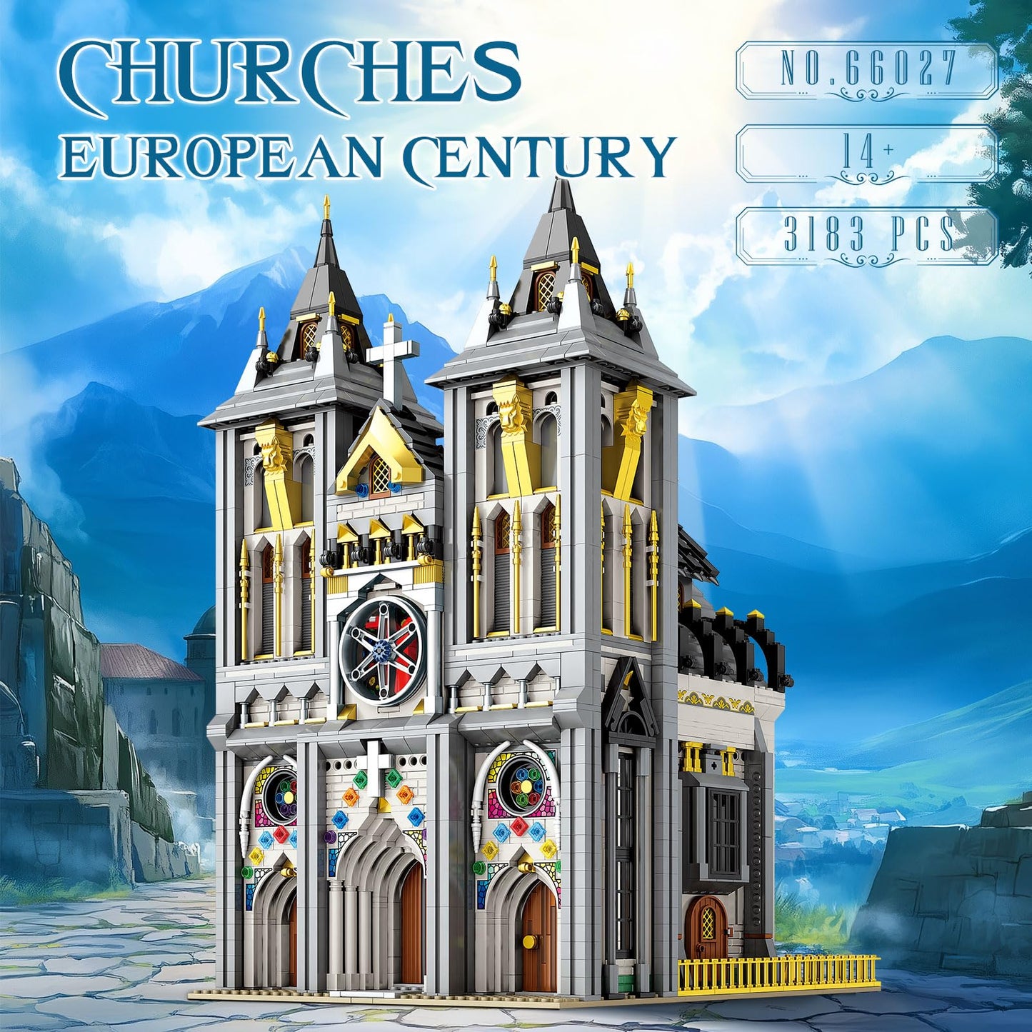 Reobrix Medieval Castle Building Block Set with Light,Architectural Model Kit 66027,European Century Church,Construction Model for Adult and Teens Age of 14+,Home Decoration,Idea Art Gift,3183 PCS