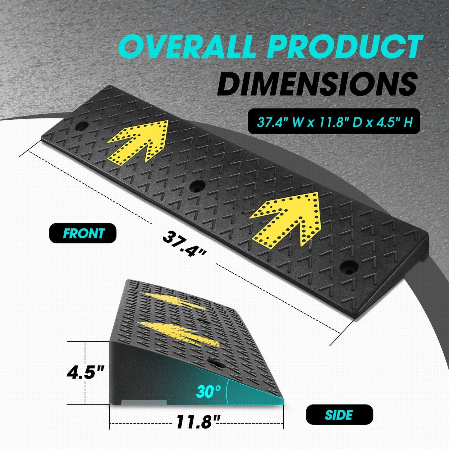 DNA Motoring 2pcs 4.5" Rise Rubber Arrow Curb Ramp Heavy Duty Loading Threshold Ramp 37.4" W x 11.8" D x 4.5" H for Loading Dock, Warehouse, Motorcycles, Cars, TOOLS-00650
