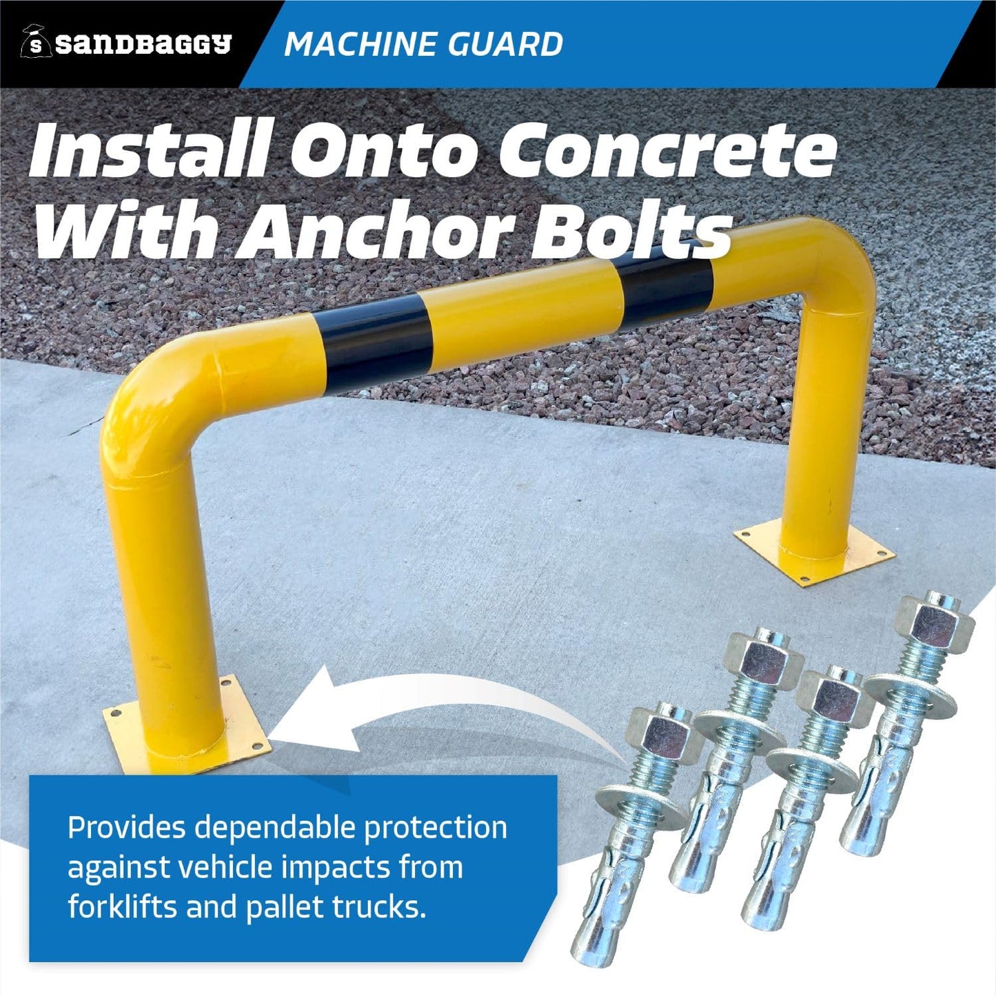 Sandbaggy High Profile Machine Safety Guard (24" H x 48" L) - Fixed Industrial Barrier Guards - Vehicle Impact Protection - Yellow Finish (1)