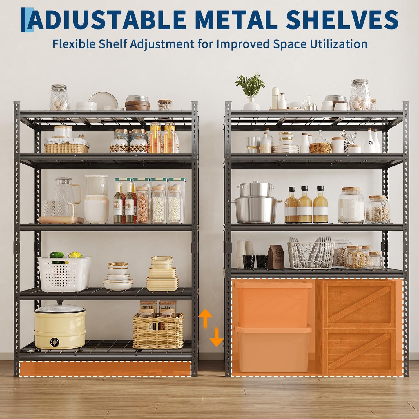 Garage Shelving 2200 LBS Storage Shelves Adjustable Metal Shelving Unit Heavy Duty 5 Tier Metal Shelves for Garage Kitchen Pantry Warehouse Basement, 48" W × 24" D × 72" H