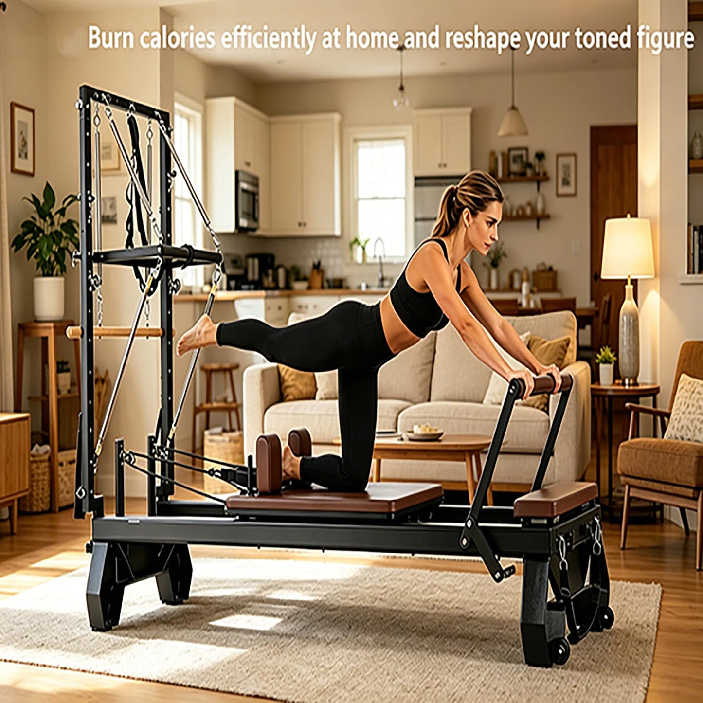 Half Trapeze Pilates Reformer, Professional Home Gym Pilates Bed with Tower Springs, Adjustable Half Cadillac Pilates Equipment for Full Body Workout & Rehabilitation