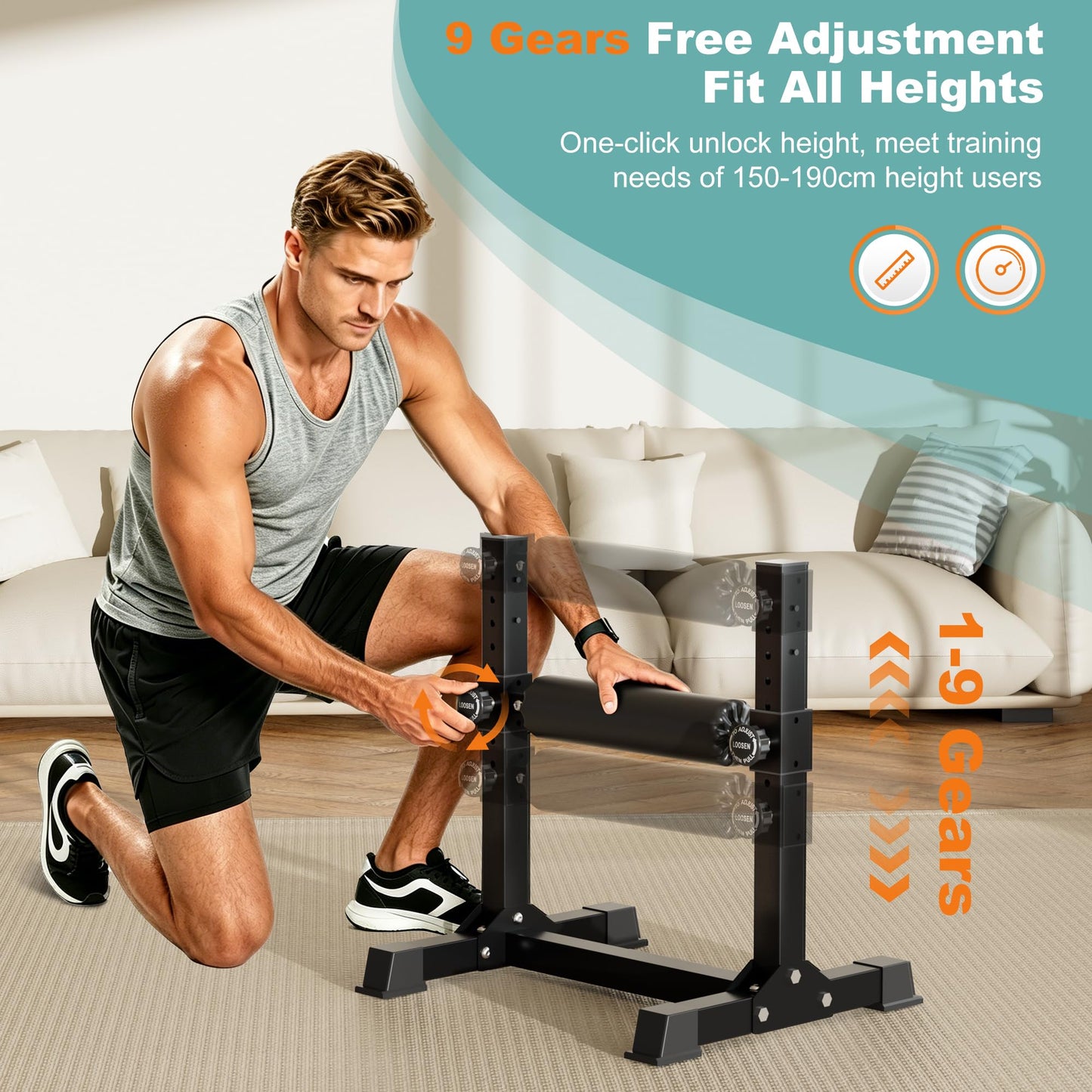 TRAKMAXI Bulgarian Split Squat Stand, 9-Level Adjustable Height Leg Roller, Home Gym Equipment for Single Leg Squat & Lunge Lower Body Strength Training, 350lb Weight Capacity