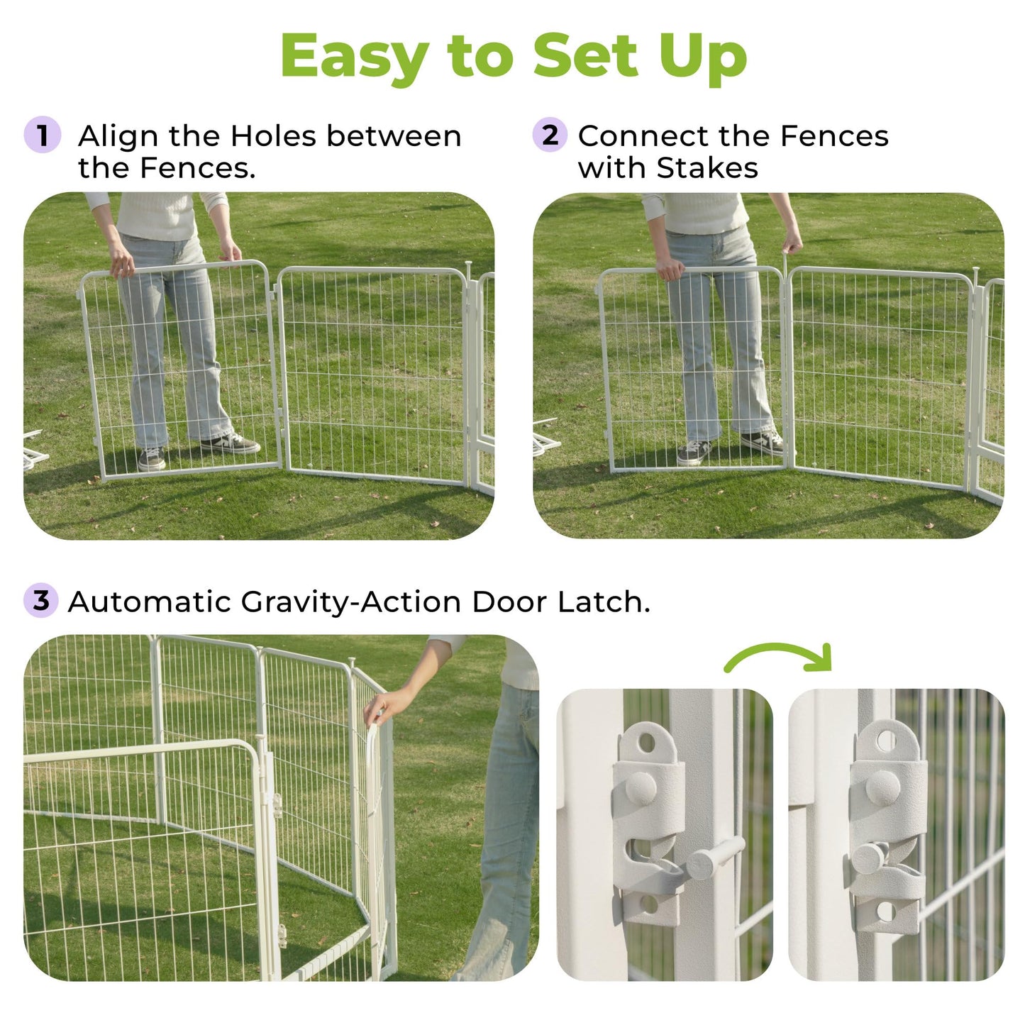 SunsGrove Garden Fence with Gate, 24 in(H) x 11.1 ft(L) 6 Panels Heavy Duty Metal Animal Barrier Fence for Yard, Suitable for Indoor or Outdoor Dog Pet Fence, Garden Fence Border, White