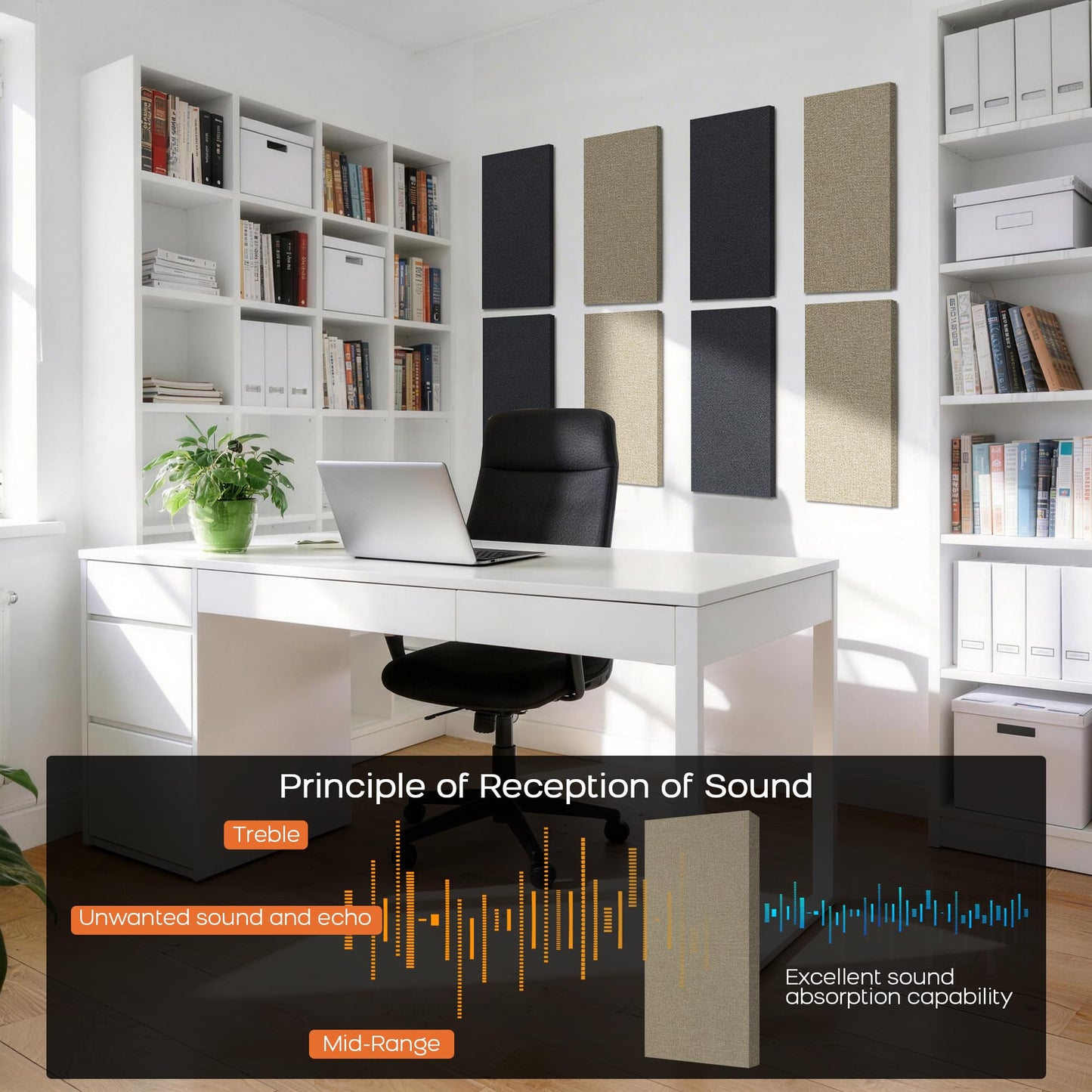 BUBOS 4 PCS Fabric Acoustic Panels, 23.6''x11.8''x1'' Self-Adhesive Soundproofing Panels for Home Studio, Office & Living Room, Sleek Design to Eliminate Echo,Fabric-Clad Jute