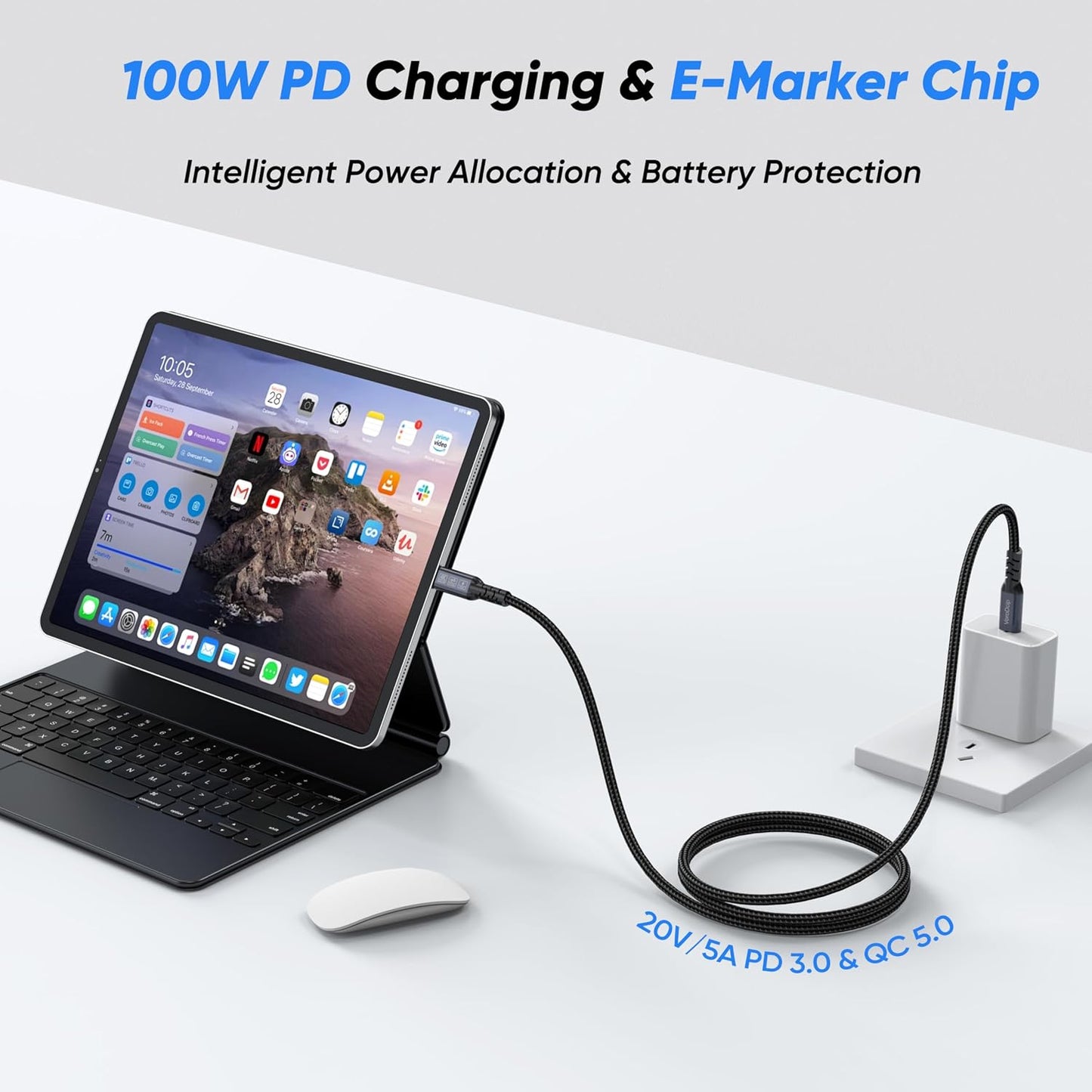 3FT, 4K@60Hz 3.2 2x2 20Gbps 100W USB C Monitor Cable Display Video, USB C Gen with High Speed Data Transfer, Fast