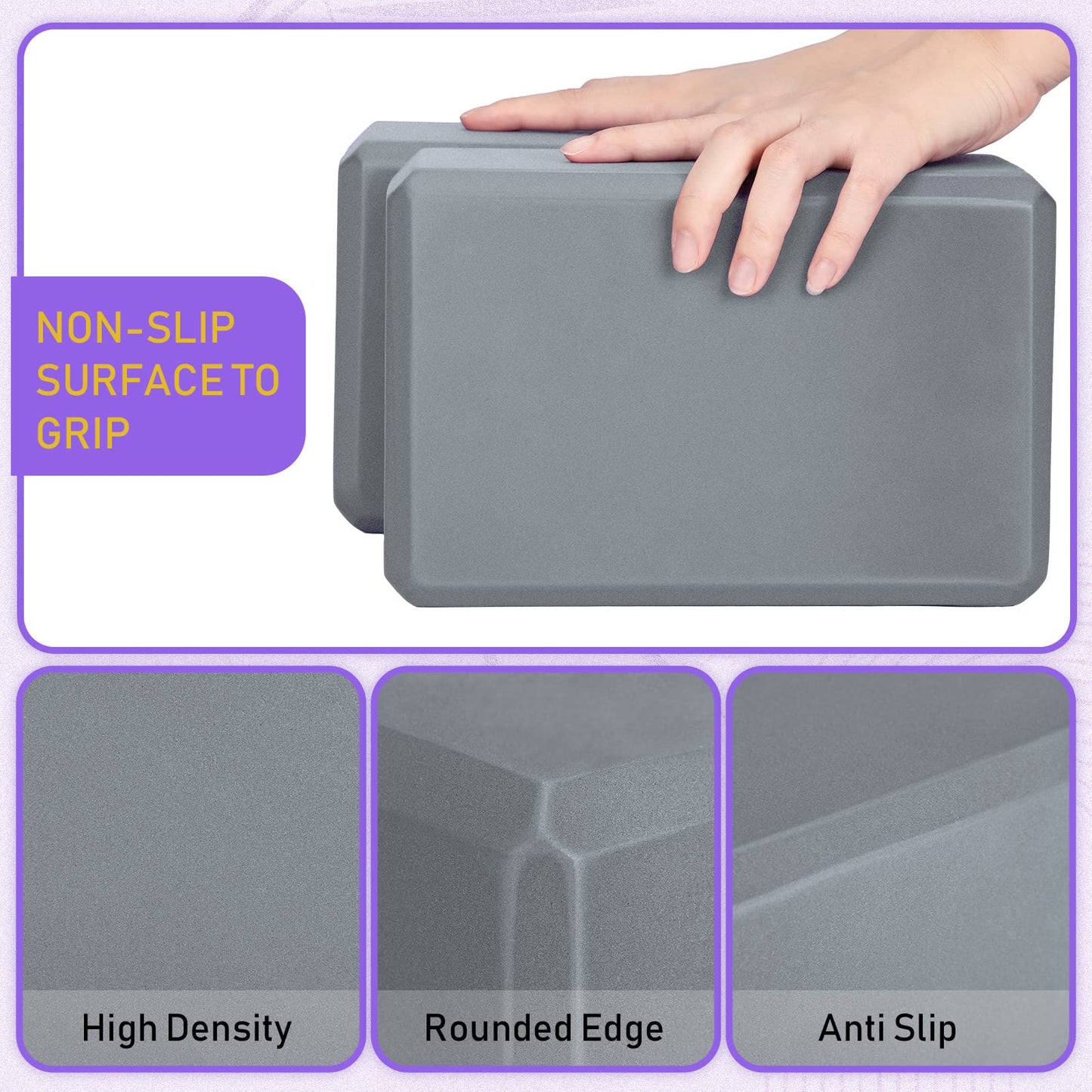 Wettarn 6 Pack Yoga Blocks 9 x 6 x 4 Inch EVA Foam Lightweight Non Slip Yoga Props for Pilates Stretching Meditation(Gray)