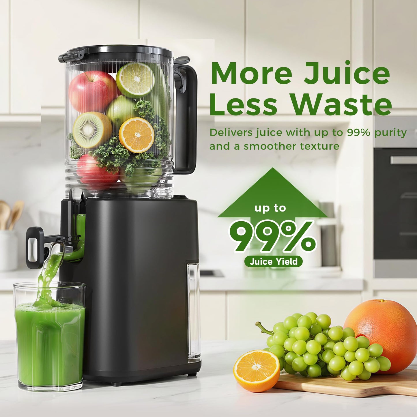 Cold Press Juicer, 5.5inch Wide Feed Chute Slow Juicer Machine, Masticating Juicer for Whole Vegetables & Fruits, Black