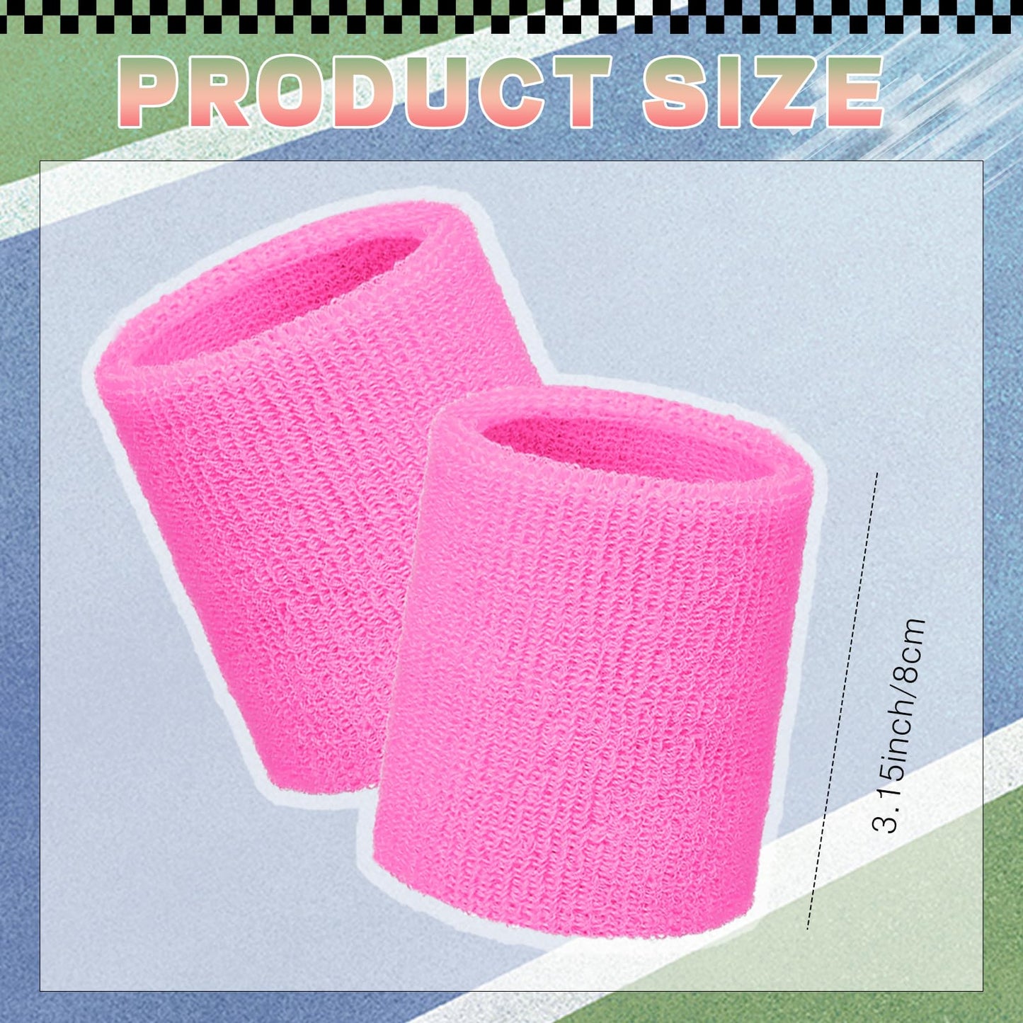 WILLBOND 8 Pack Wrist Sweatbands Sports Wristbands Tennis Sweatbands Neon 80s Thick Cotton Gymnastics Sweat Band Athletic Football Soccer Sports Wristband for Men Women Party(Green Pink Grey Black)