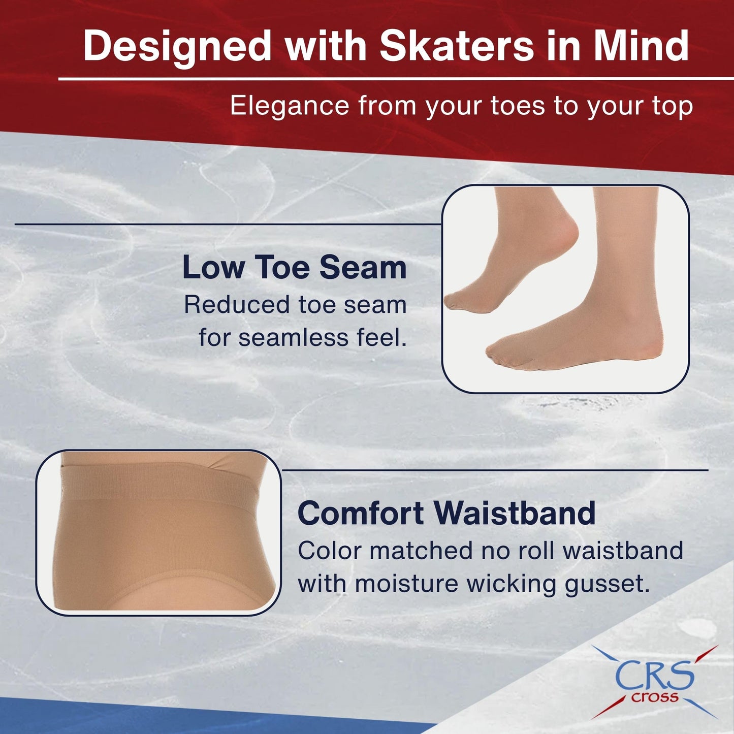 CRS Cross Skating Tights. 2 Pair of Footed Opaque Figure Skate Tights. Sheer 40 Denier Performance. Figure Skate Competitions, Ice Skating Practice, and Dance. (Children 6-8 Light Tan)
