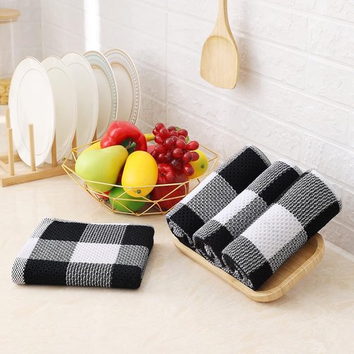Homaxy Kitchen Towels - 100% Cotton Waffle Weave, Super Soft & Absorbent | 4-Pack, 13 x 28 Inches, White & Black