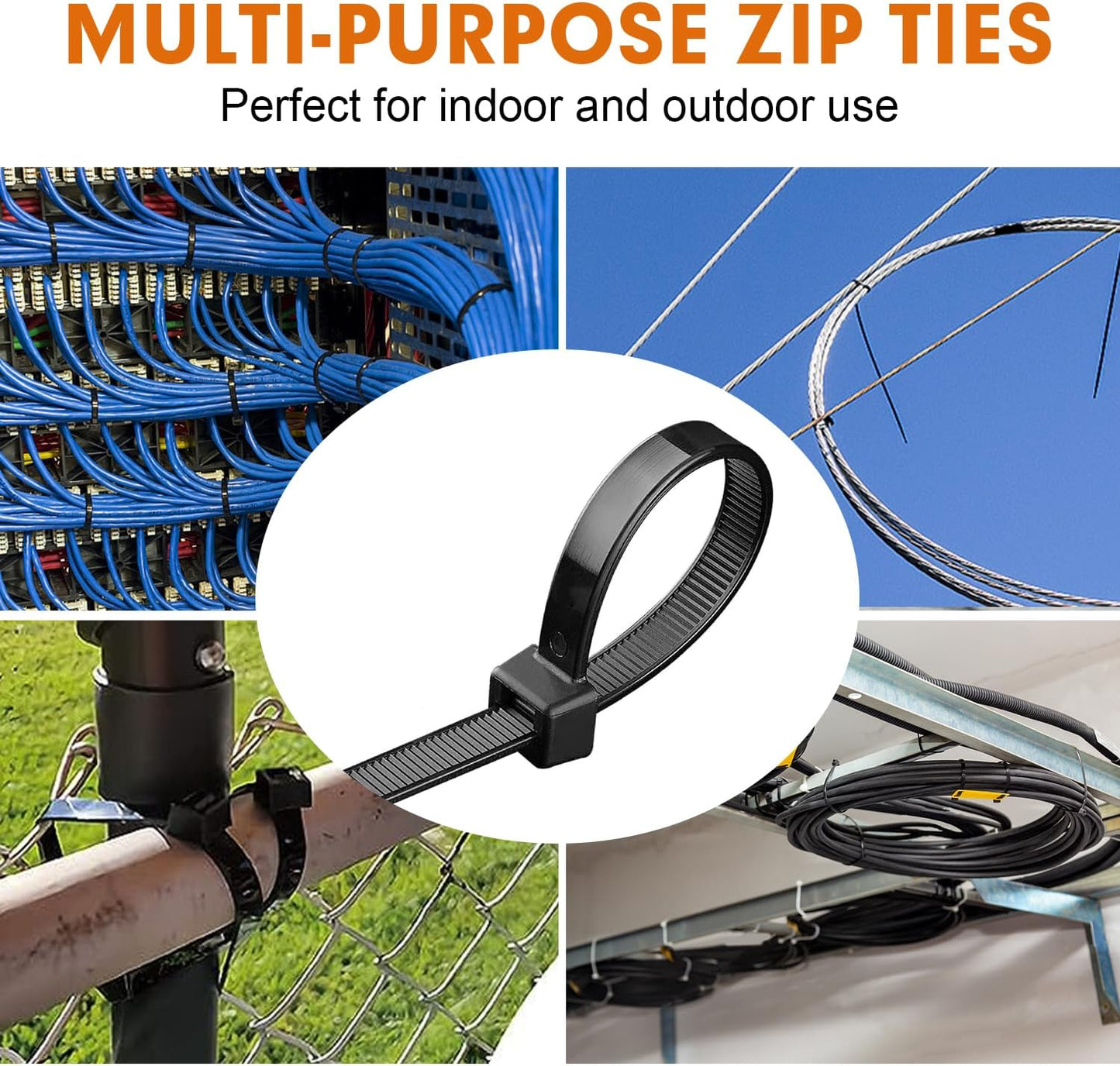 1200pcs 8 Inch, 70lb Zip Ties, RAZCC Black Cable Zip Ties Heavy Duty Plastic Wire Ties with Tensile Strength
