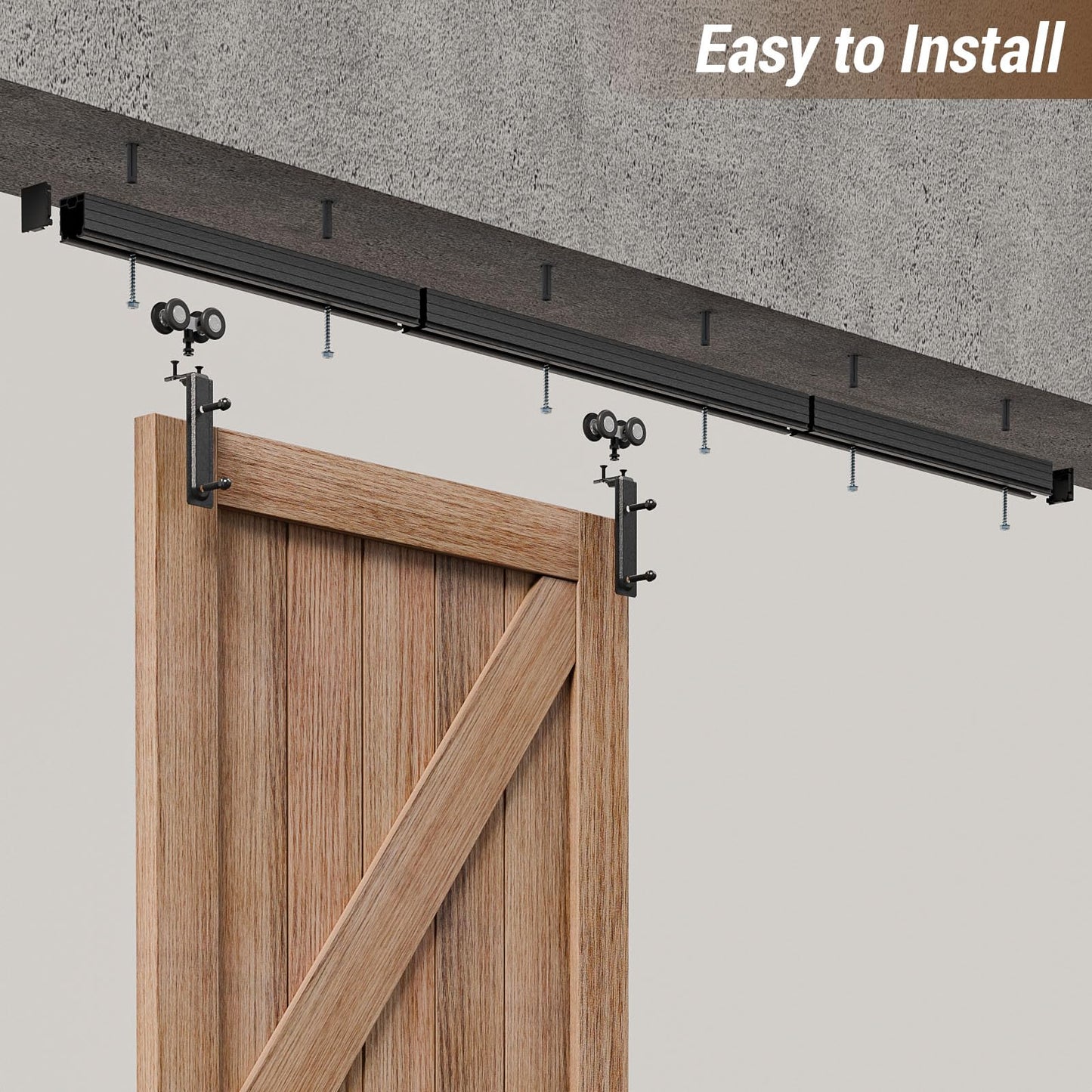 FLYVLIEG 5FT Ceiling Mount Box Rail Barn Door Hardware Heavy Duty Sliding Barn Door Track Kit for Single Door, Aluminum Alloy, Easy Install (No Door)
