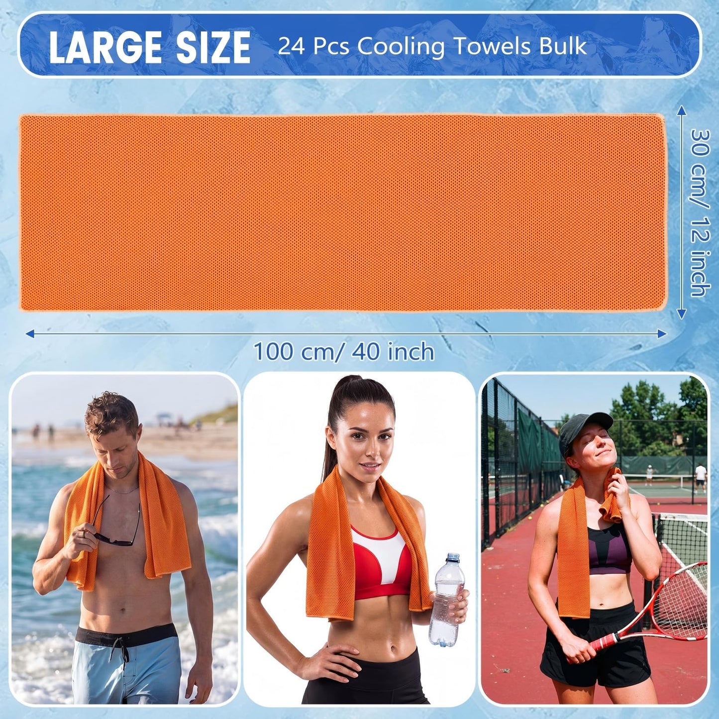 Hosuly 24 Pack Cooling Towels 40"x12" Ice Breathable Soft Chilly Sweat Rag Microfiber Workout Rags for Gym Cooling Towels for Neck and Face for Yoga Golf Sport Running(Orange)