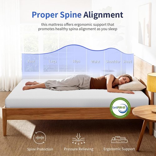 FDW 6-Inch Twin Gel Memory Foam Mattress - Medium Firm | Pressure Relief & Cooling | CertiPUR-US Certified
