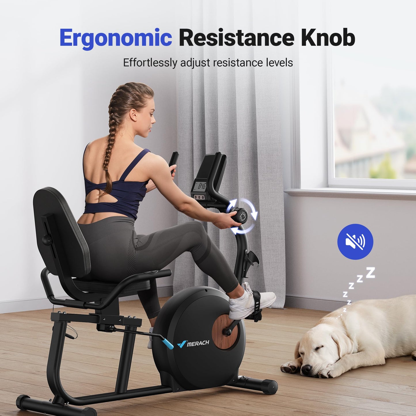 MERACH Recumbent Exercise Bike for Home, Upgraded Durable Magnetic Stationary Recumbent Bikes for Seniors Adults with Resistance Bands, Exclusive App, Adjustable Comfortable Seat, 350LB Capacity, S23
