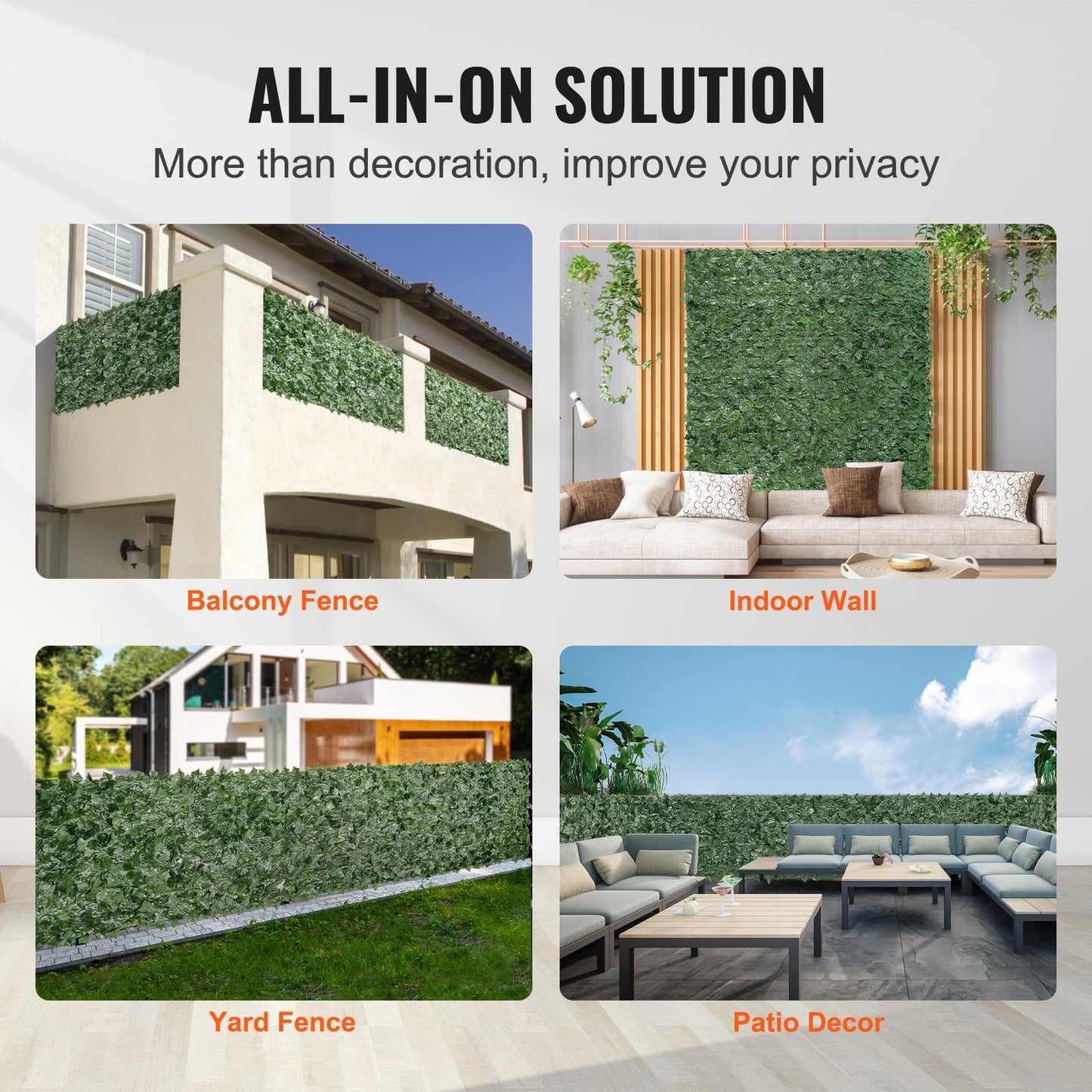 VEVOR Artificial Ivy Privacy Fence Screen, 59 x 118 in Faux Ivy Vine Leaf Hedges Fence, Greenery Privacy Fence with Mesh Cloth Backing, Green Wall Decoration for Outdoor Garden, Yard, Balcony