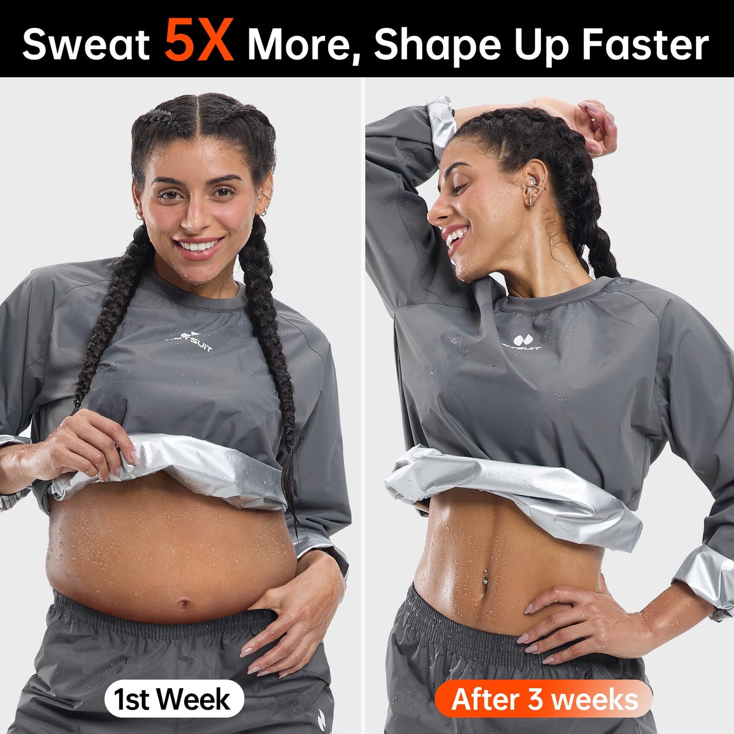HOTSUIT Sauna Jackets Women Workout Sauna Shirts Anti Rip Gym Sweat Suit Tops, Grey, 4XL