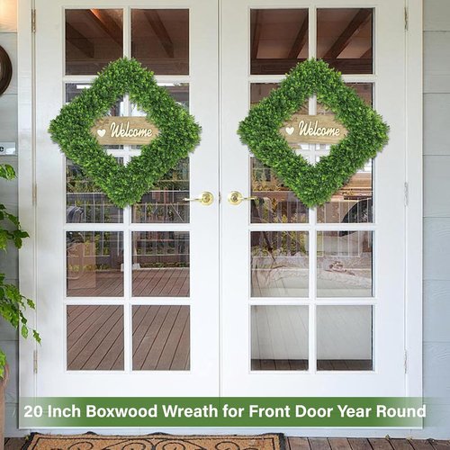 Artgar 20-Inch Boxwood Wreath - Realistic Green Spring Decor for Year-Round Indoor/Outdoor Use