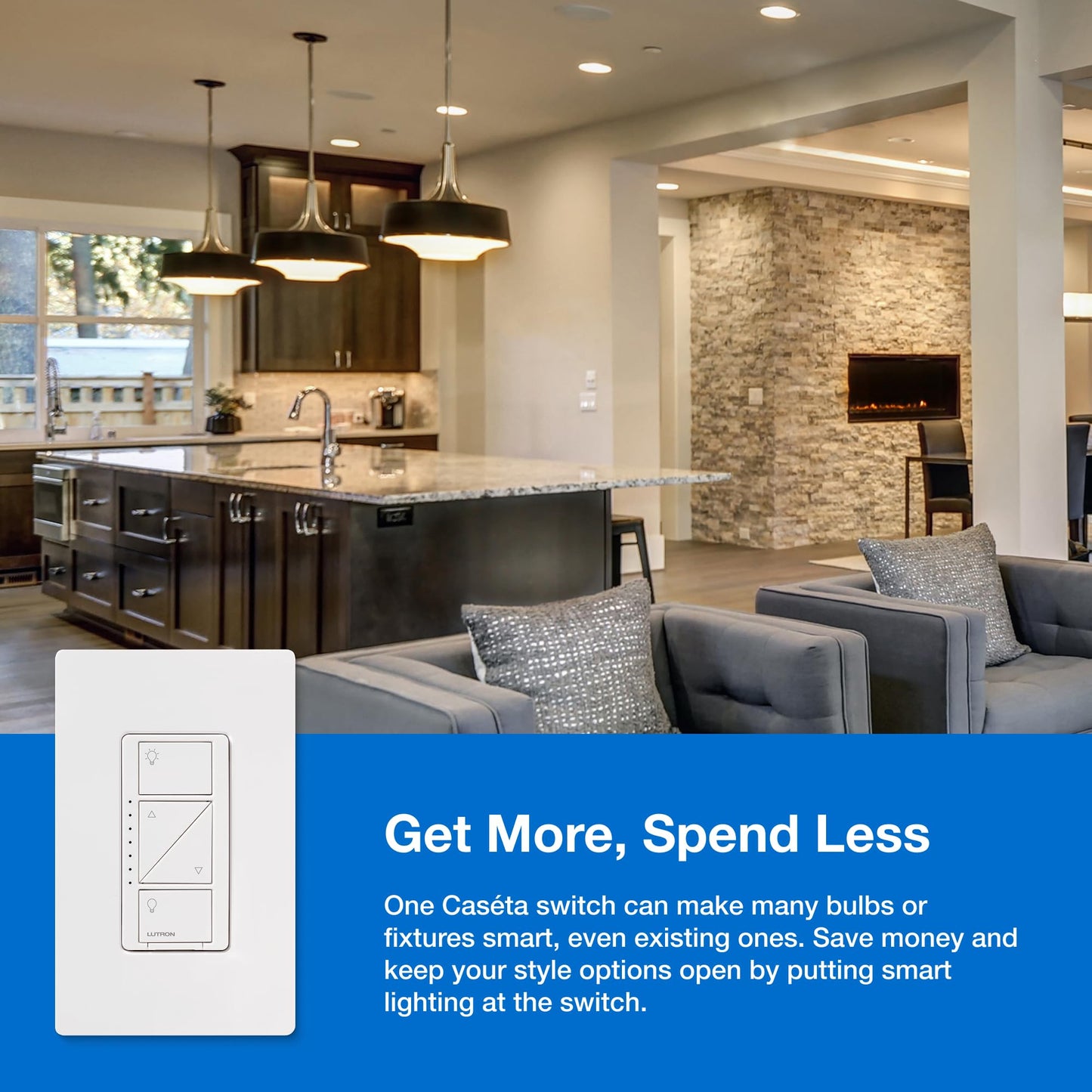Lutron Caseta Original Smart Dimmer Switch Kit w/ Hub, Pico Remote & Wallmount Bracket, and Smart Dimmer Switch, No Neutral Required, Works with Alexa, Apple Home, Ring, & Google Home, P-BDG-PKG1W-A
