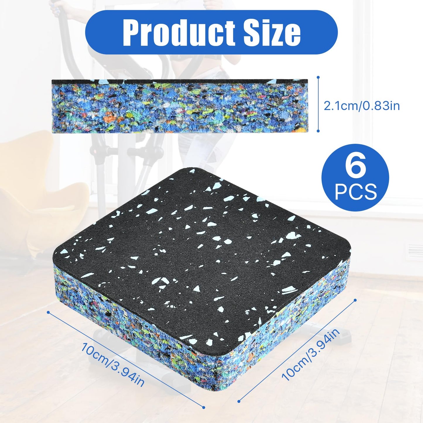 Lainballow 6 Pcs Anti-Vibration Rubber Mat, 4" X 4" X 0.8" Shock Absorbing Treadmill Pads, High Density Mats for Protect Floors, Washer, Dryer, Air Compressor