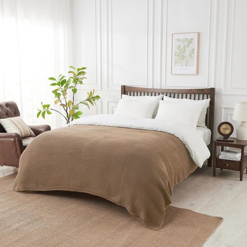 Douceur Light Brown Throw Blanket for Couch, Soft Chunky Cable Knit Throw Blanket, Classic Fisherman's Rib Stitch Pattern Throw for Living Room Gift, 60"X80"