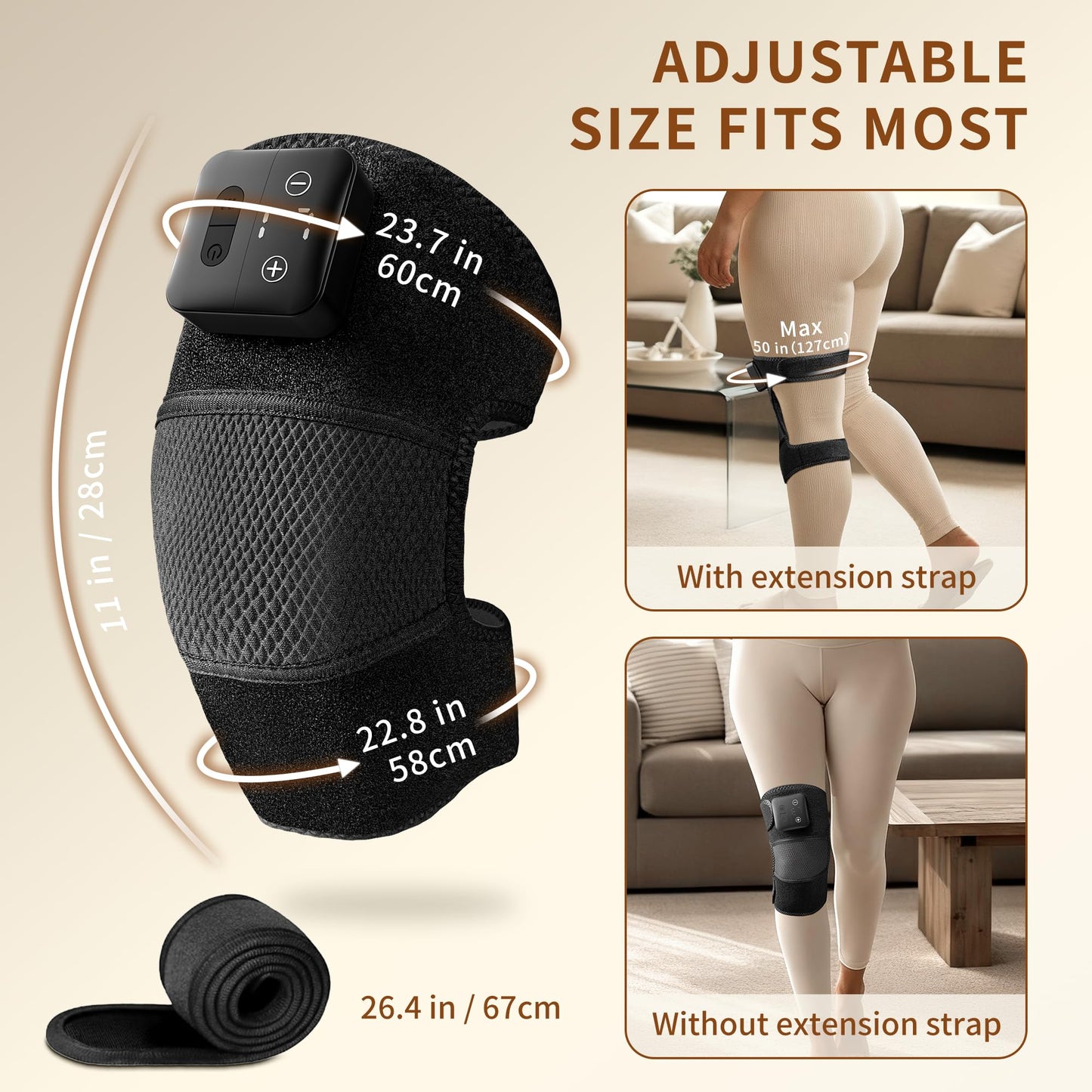 Nekteck Knee Massager with Heat - Cordless Heated Knee Brace with Vibration for Pain Relief, Rechargeable Knee Heating Massager with 5 Heat Levels and 3 Massage Mode (2 Packs)