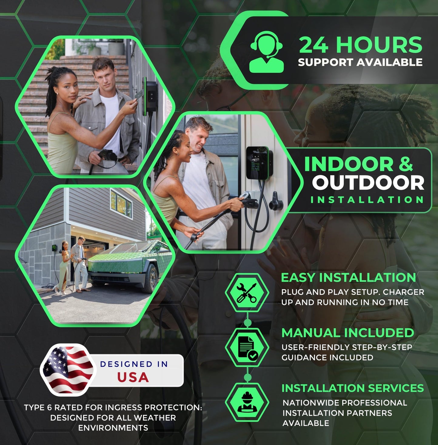 MACH 2:Fast Level 2 EV Charger 48 amp Garage-pro wall-Mount. Electric Vehicle Charging Station 4 Nema 14-50 Outlet. J1772 car Connector. Key Accessories: 30ft Cable & Tesla NACS evse Portable Adapter