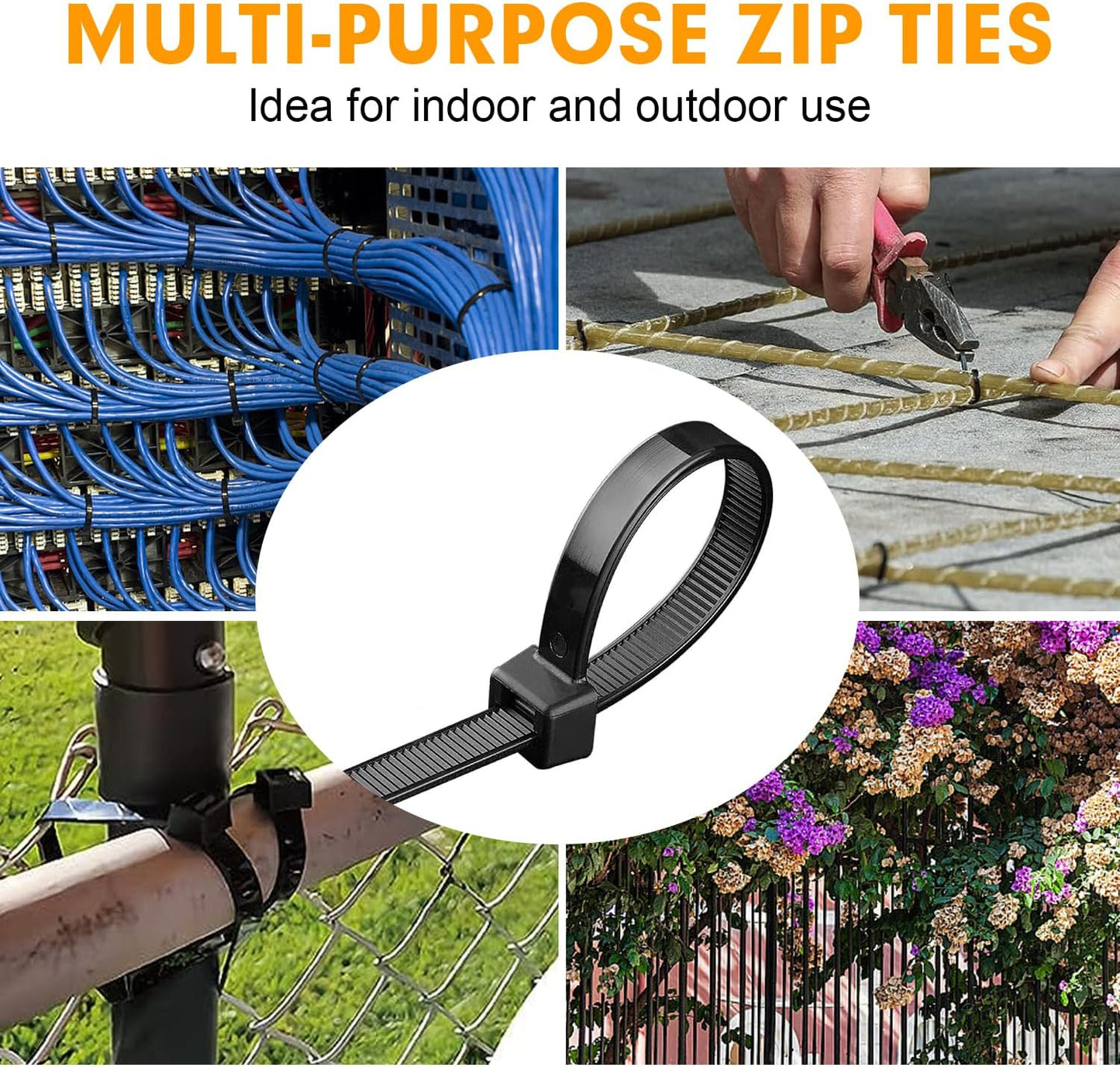 1200pcs 12 Inch, 50lb RAZCC Black Cable Zip Ties Heavy Duty Plastic Nylon Tie Wraps with Tensile Strength for Indoor