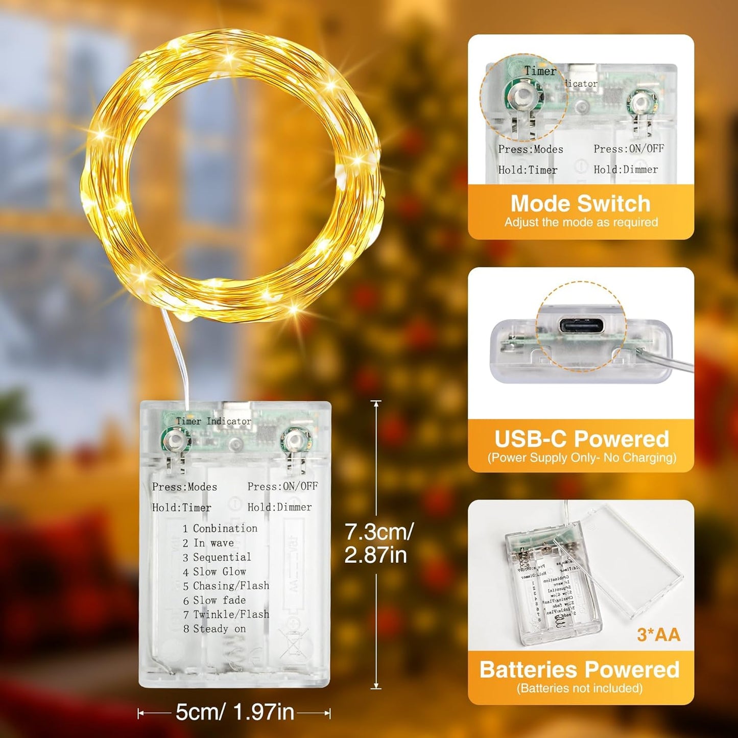 Skiennix 16FT LED Fairy Lights - Battery Operated with Timer & 8 Modes | Warm White Mini String Lights for Holiday Decor