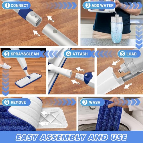HOMTOYOU Microfiber Flat Mop - Spray Mop with 4 Washable Pads for Multi-Surface Cleaning | 400+ML Refillable Bottle