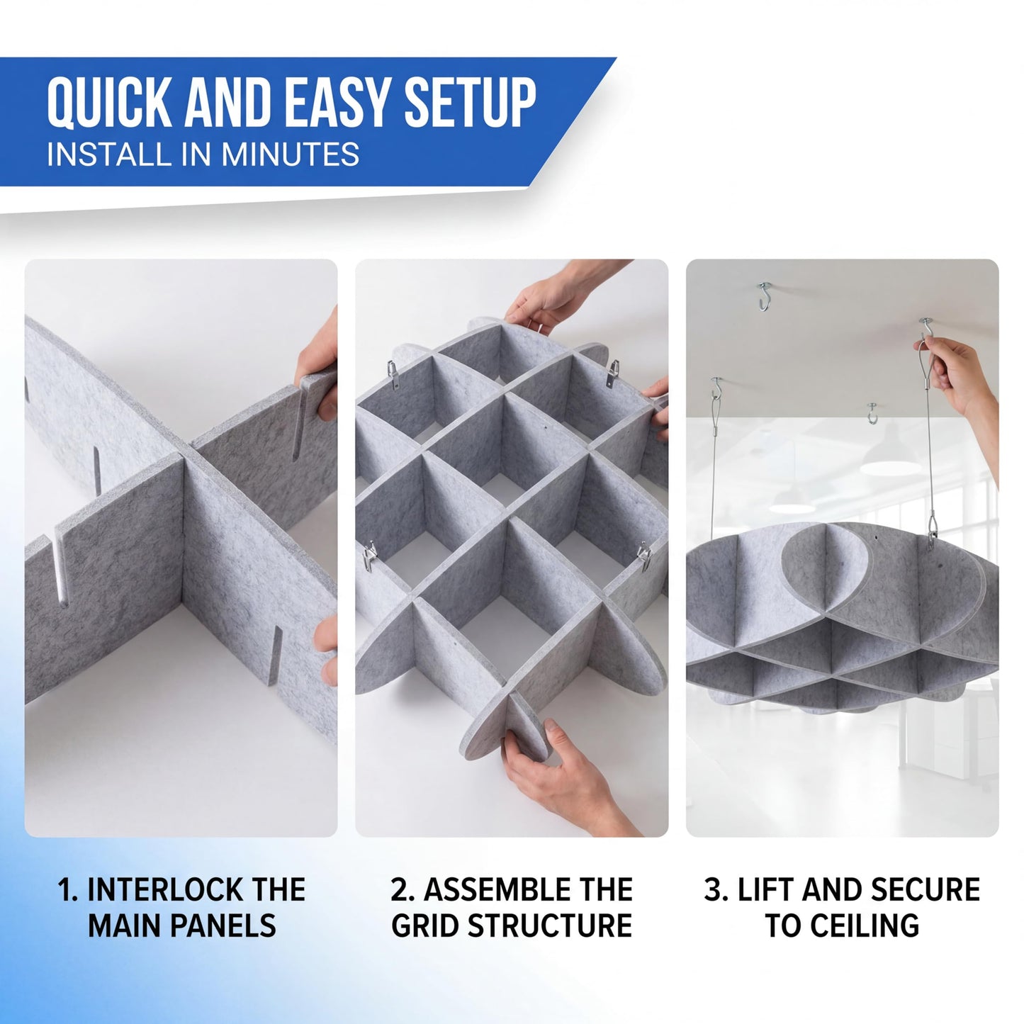 Arrowzoom Acoustic Ceiling Panels, Ceiling Soundproofing for Noisy Neighbors, Dense Polyester Fiberboard Sound Absorbing Tiles for Recording Studio and Home Theater, 23" x 23", Gray