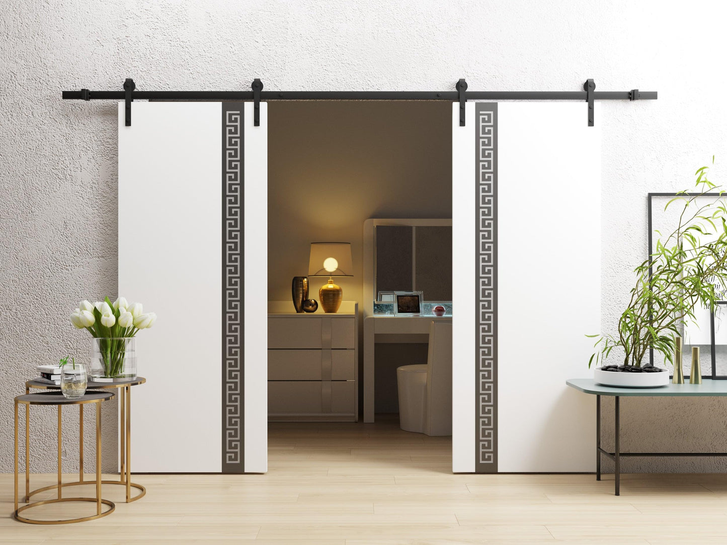 Sartodoors Interior Door 3330 Slab White with Frosted Glass Solid Wood with Honeycomb core Modern Design 36 x 80 in