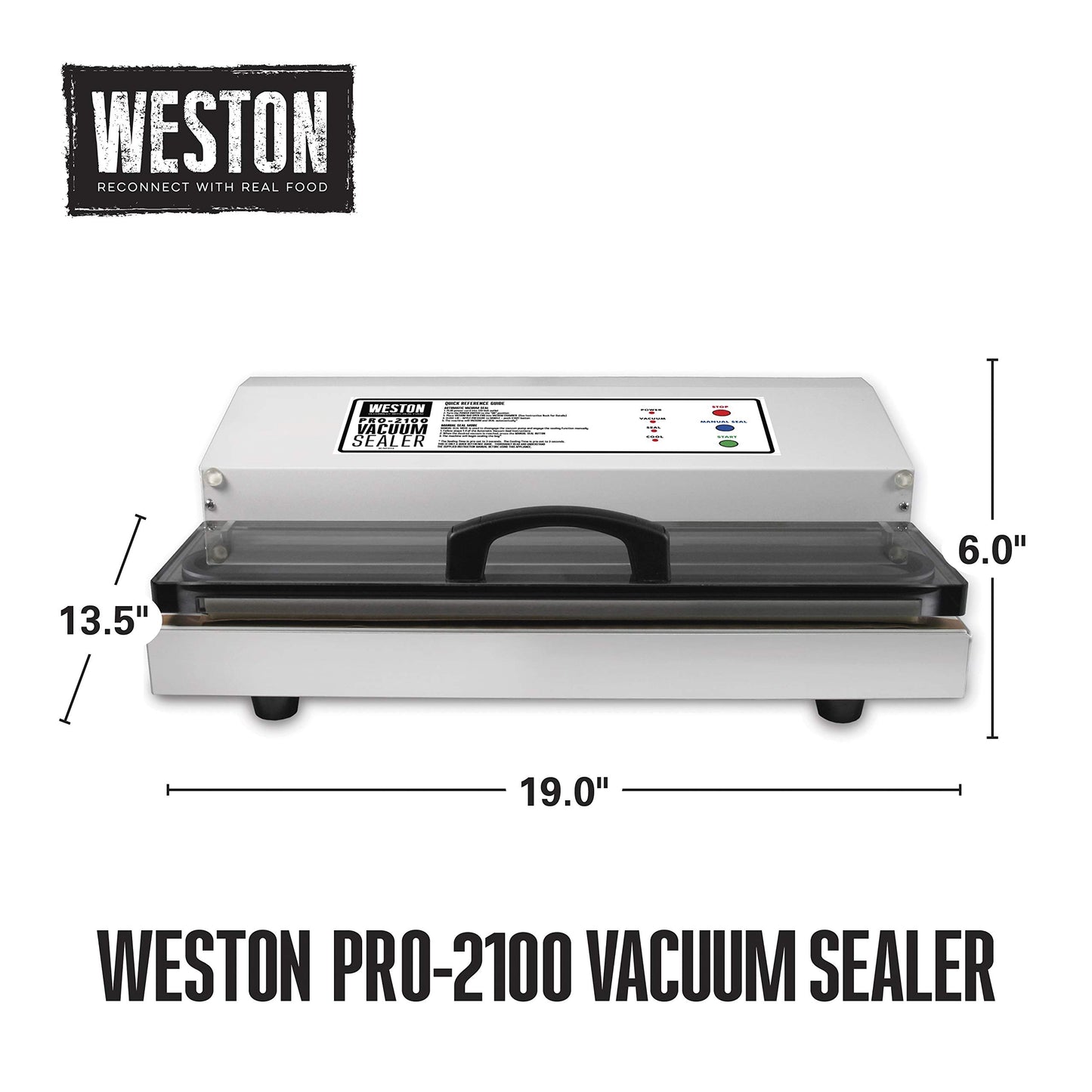 Weston Brands Vacuum Sealer Machine for Food Preservation & Sous Vide, Extra-Wide 5mm Bar for Sealing Bags up to 15", 935 Watts, Pro-2100, White (65-0101)