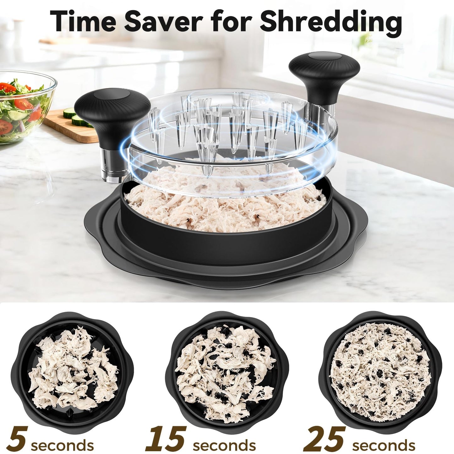 Ukeetap 10" Pro Chicken Shredder Tool Twist Large for Kitchen, BPA-Free Food-Safe Meat Grinder, Visible Chicken Breast Meat Shredder with Strong Anti-Slip Bottom & Ergonomic Handle, Black