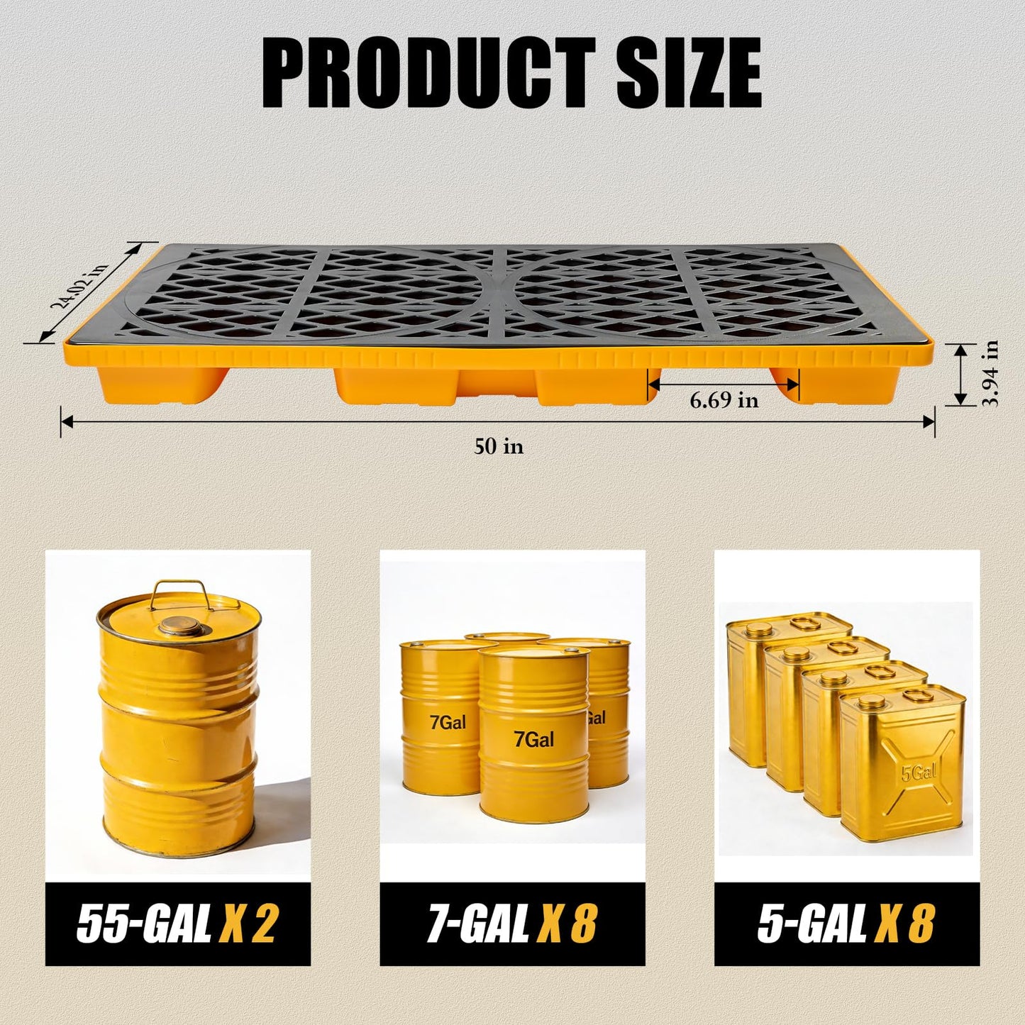 ATOLS 2 Drum Spill Containment Platform, 48x24x24 Inch, 2000 lbs Capacity, 20 Gal Sump, Heavy-Duty Plastic Pallet, 2 Drum Capacity for 55 Gallon Drum, Garage & Industrial Storage