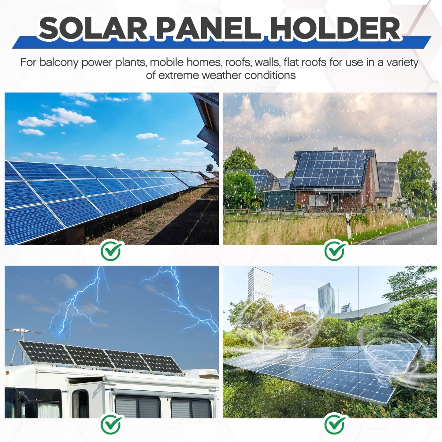 Zonon 8 Pcs Adjustable Solar Panel Tilt Mount Brackets Aluminum Alloy Solar Panel Mounting Supports up to 100 200 300 400 Watt for Flat Surface Roof RV Boat Off-Grid