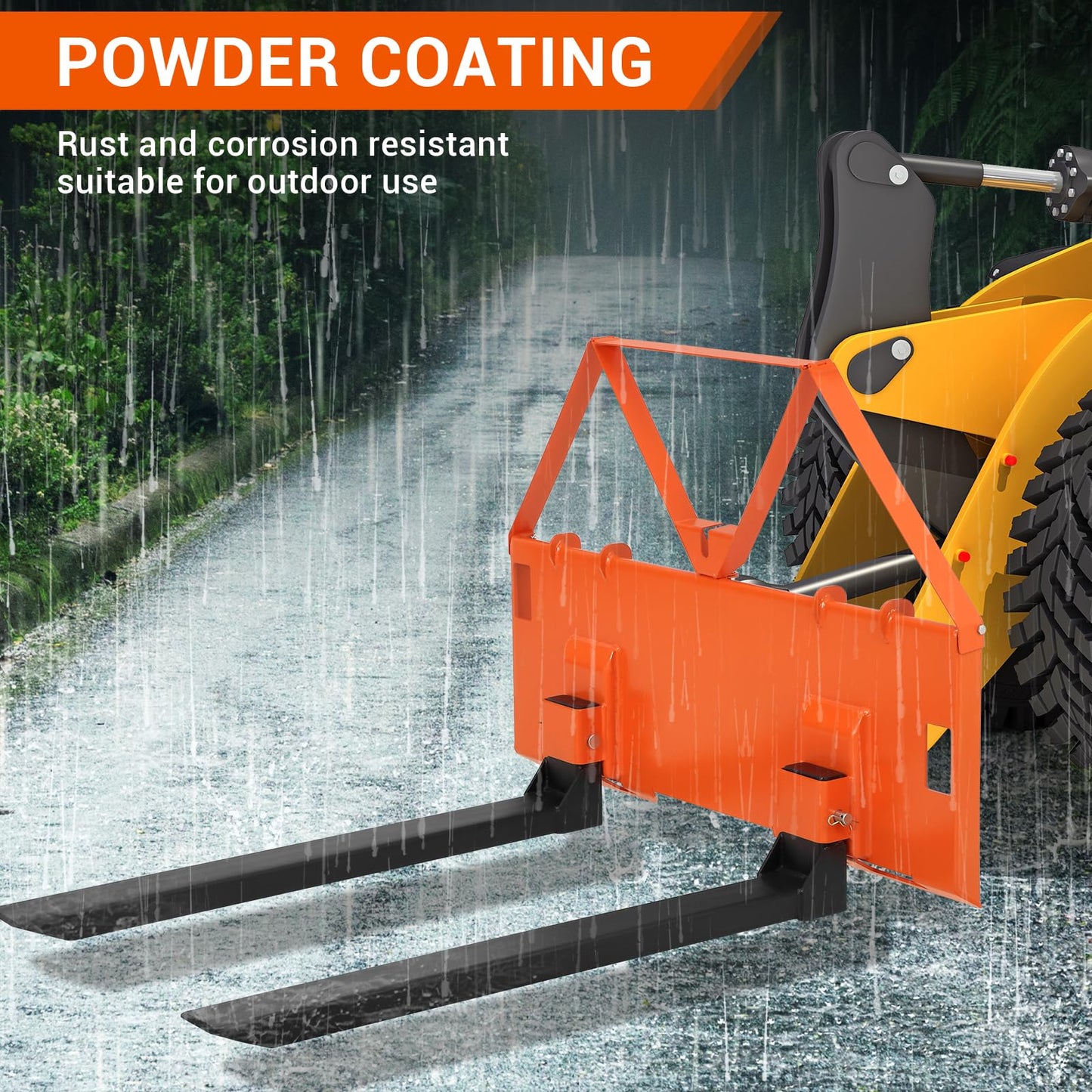GarveeTech 46 in Skid Steer Pallet Forks, Heavy Duty 3200 LBS Capacity Skid Steer Forks Attachment for Tractors and Loaders, Quick Attach Mount, Orange