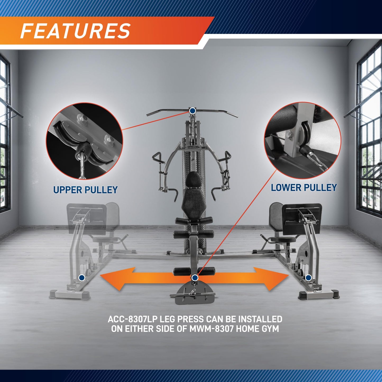 Marcy 150-lb Stack Home Gym System with Row for Full-Body Workout with Upper and Lower Pulley Stations Strength Training at Home with Optional Leg Press Attachment (Sold Separately)