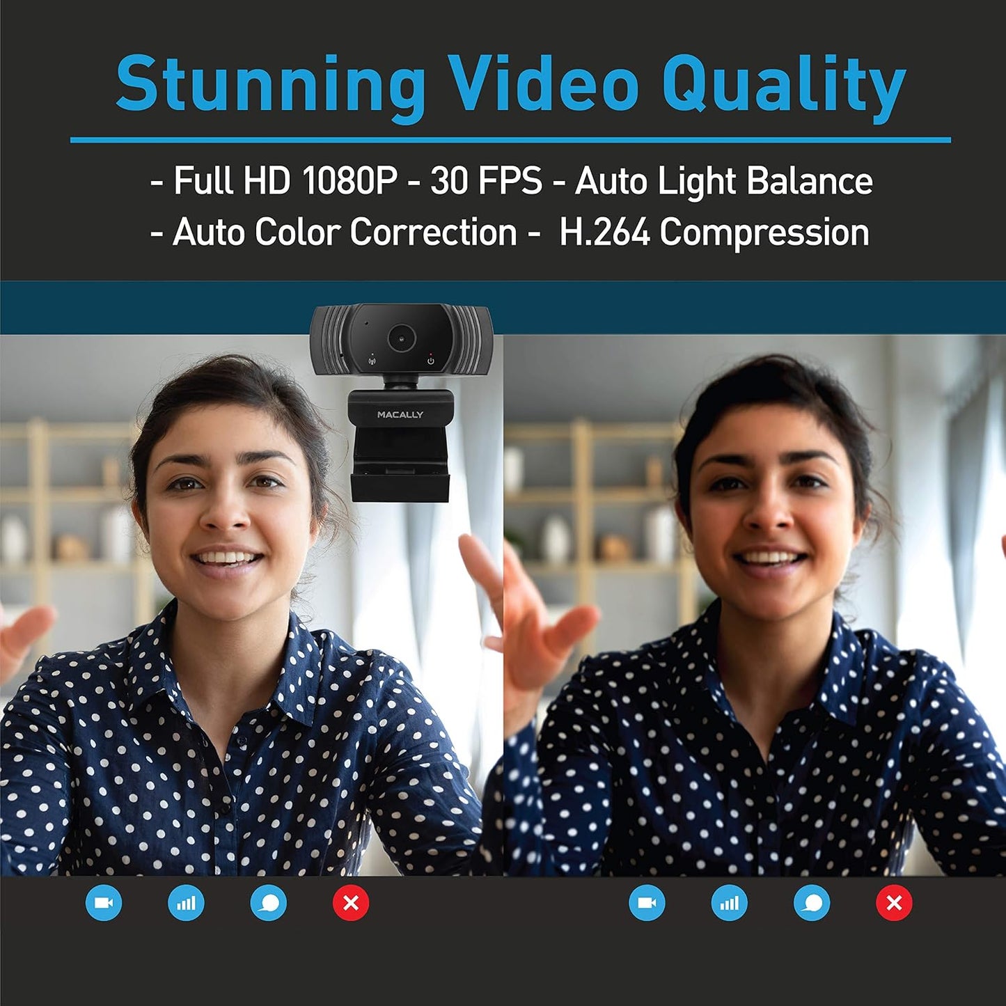 Macally 1080P 120 30FPS Webcam with Microphone - Stay Connected Virtually - Wide Angle HD USB Computer Camera