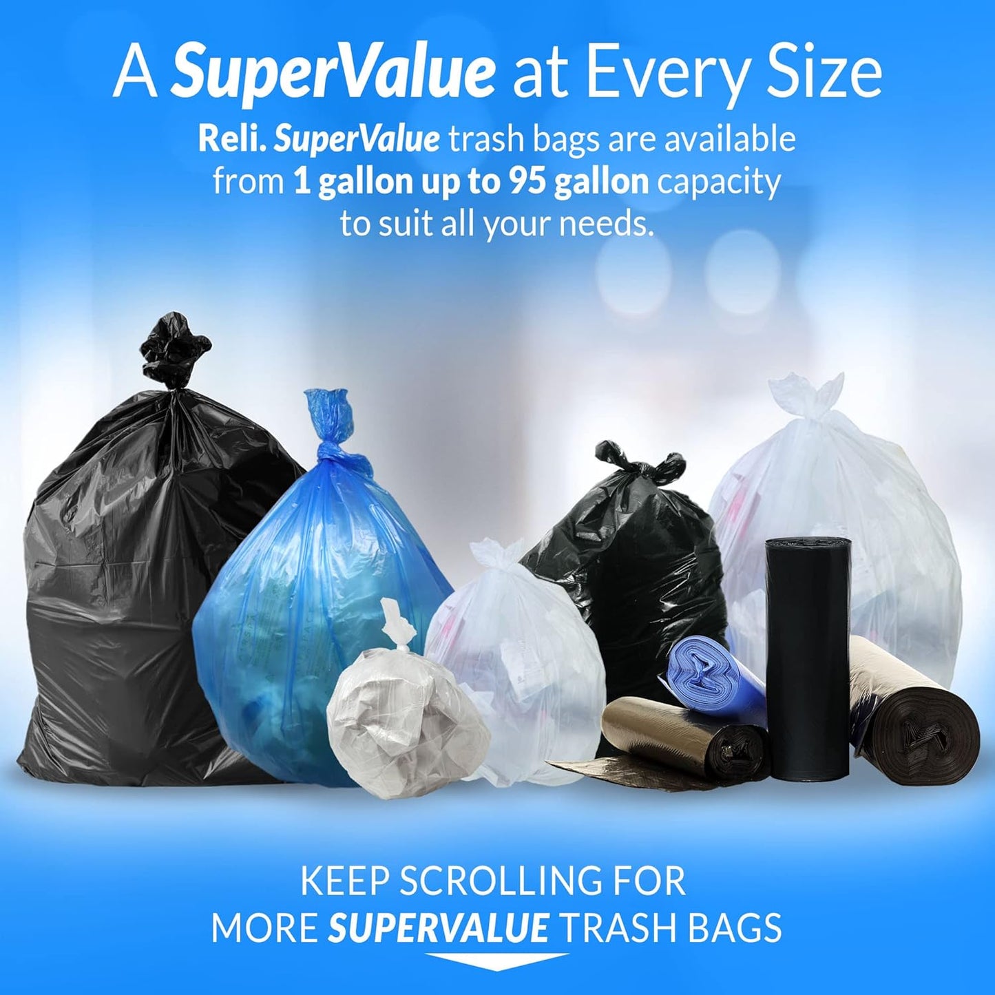 Reli. SuperValue 13 Gallon Trash Bags - 1000 Count Bulk | Clear Tall Kitchen Can Liners