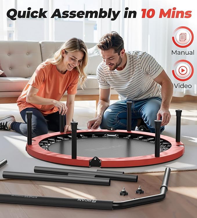 BCAN 40"/48" Foldable Mini Trampoline, Rebounder Trampoline for Adults, U/T Adjustable Foam Handle, Exercise Rebounder for Adults Indoor/Garden Workout, Max Load 330lbs/440lbs