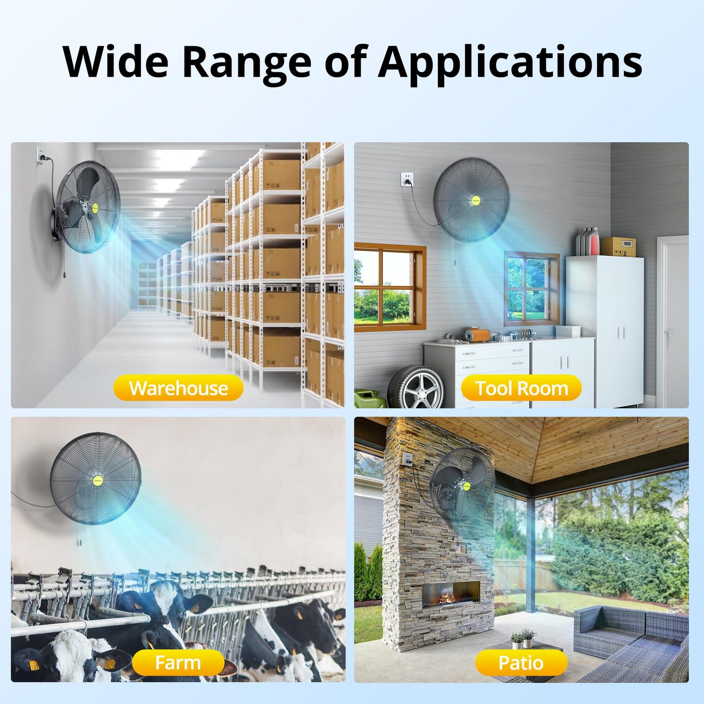 VAGKRI 20 Inch High Velocity Industrial Wall Mount Fan, 3 Speeds, 5300CFM, Wall Fan for Home, Office, Patio, Garage, Factory, Warehouse and Greenhouse