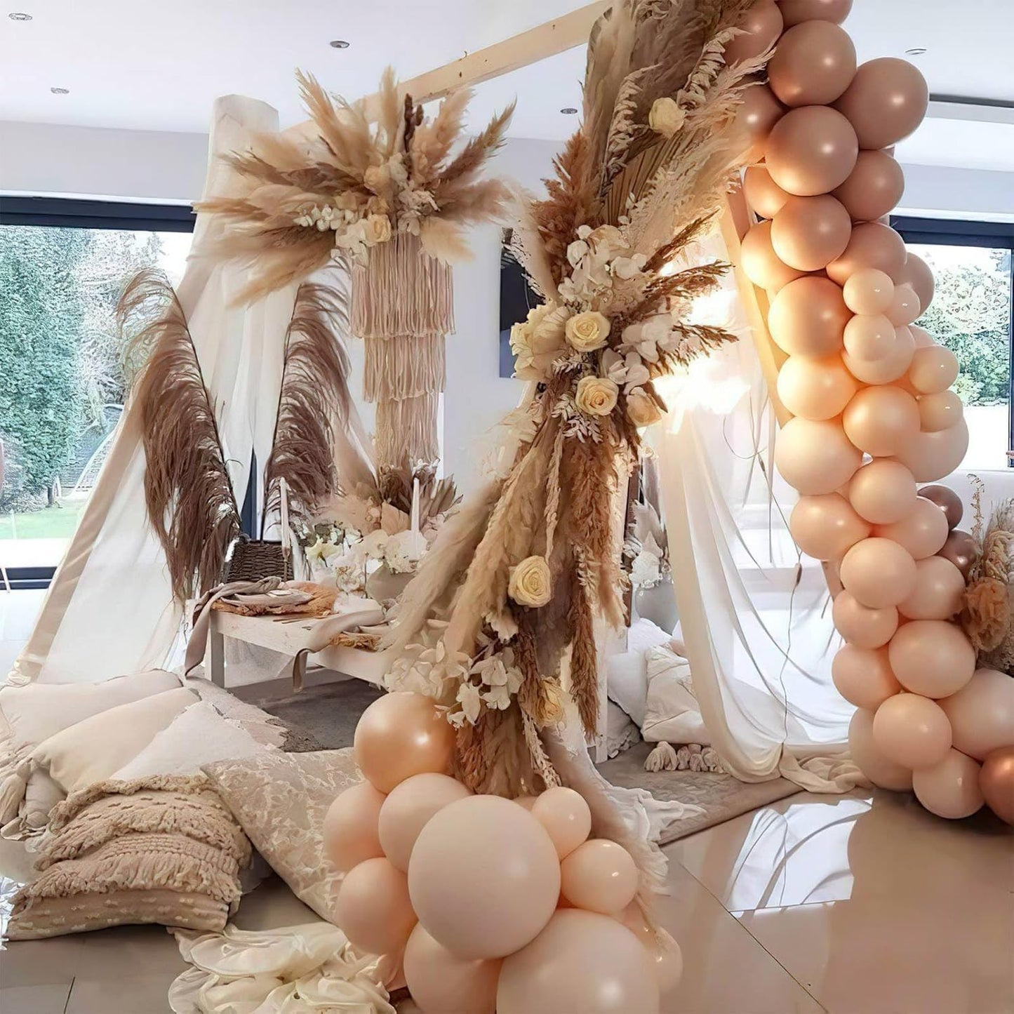 PartyWoo 5-Inch Nude Balloons - 100pcs Apricot Latex for Jungle Safari & Boho Themed Celebrations
