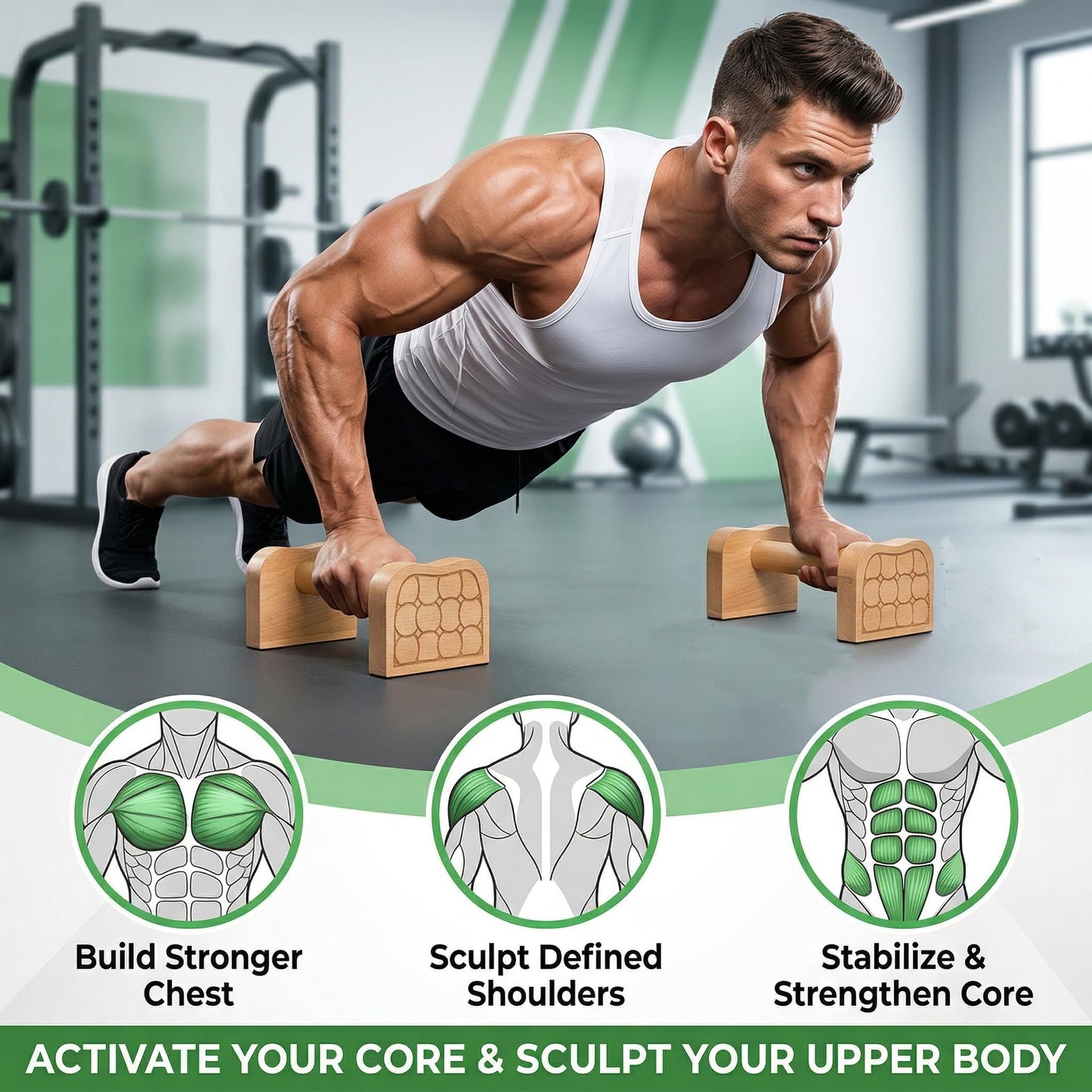 TOPZEA Wooden Parallettes Bars, Solid Beech Wood Push-up Stand for Calisthenics, Non-Slip Push Up Bars for Home Gym, Wrist-Friendly Push Up Handles for Handstand & Strength Training