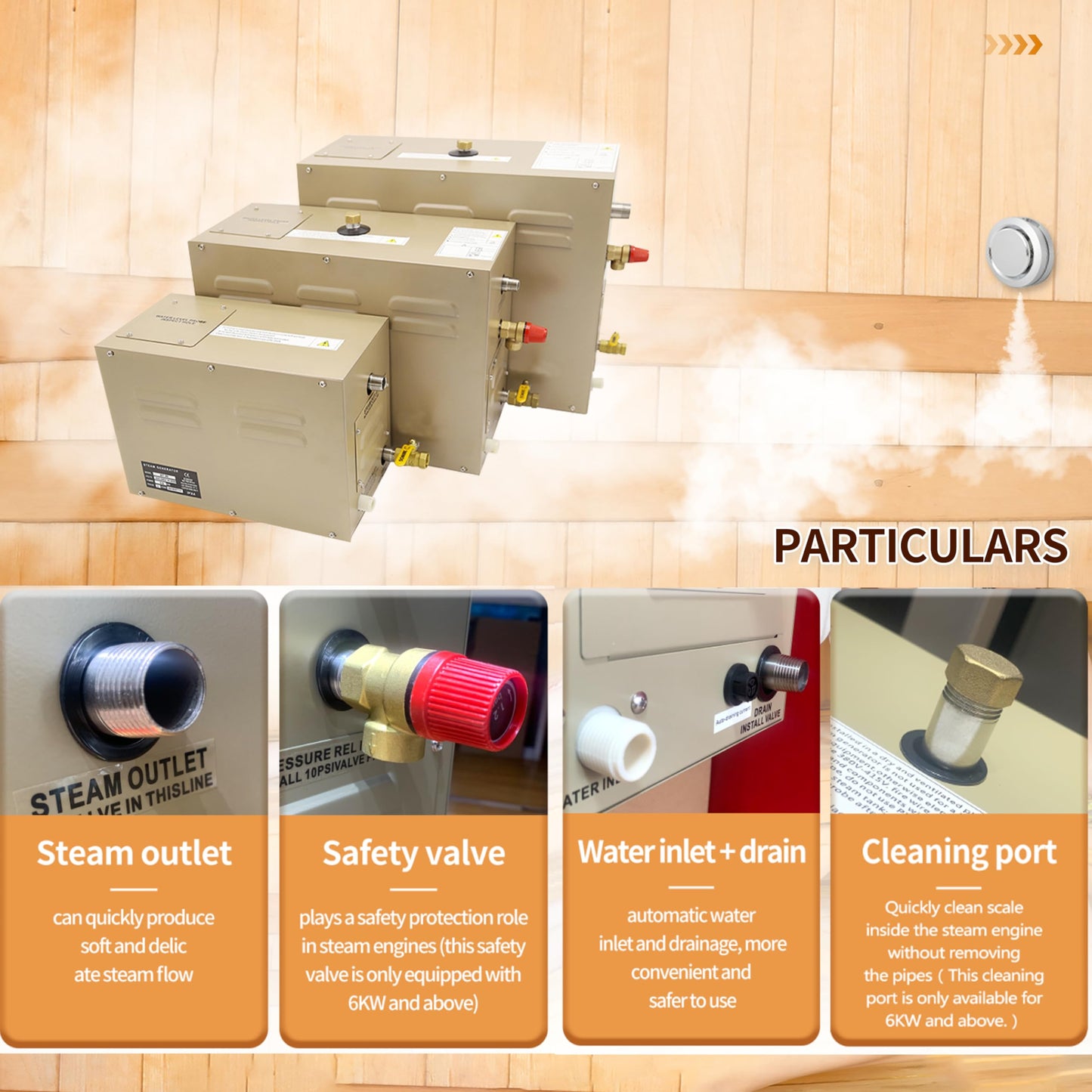 JJFFTAO,Steam shower generator,9kw Household-Commercial,Steam shower generator kit,with self-draining system,Temperature adjustable 95-131°F,Applicable space 315～350ft3