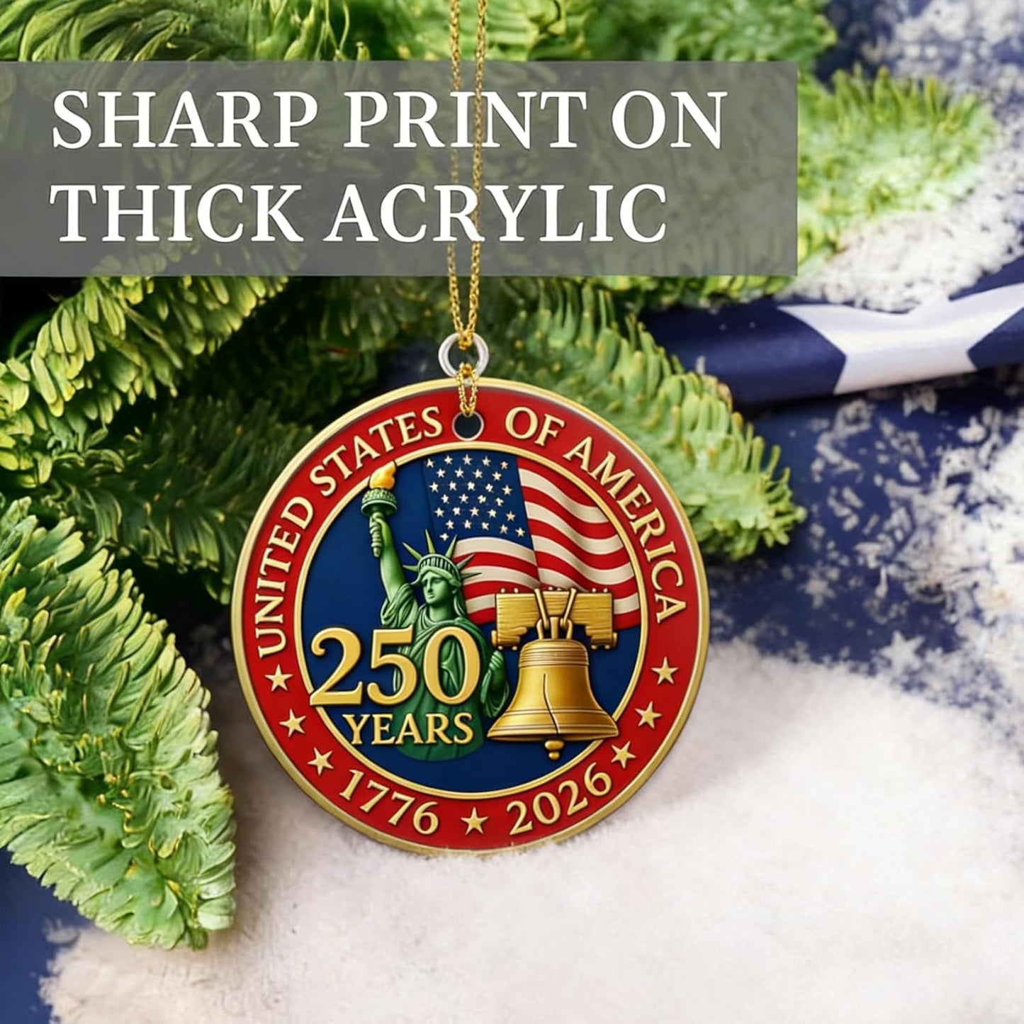 USA 250th Anniversary Ornament - 2D Acrylic Design | Patriotic Holiday Gift for 4th of July